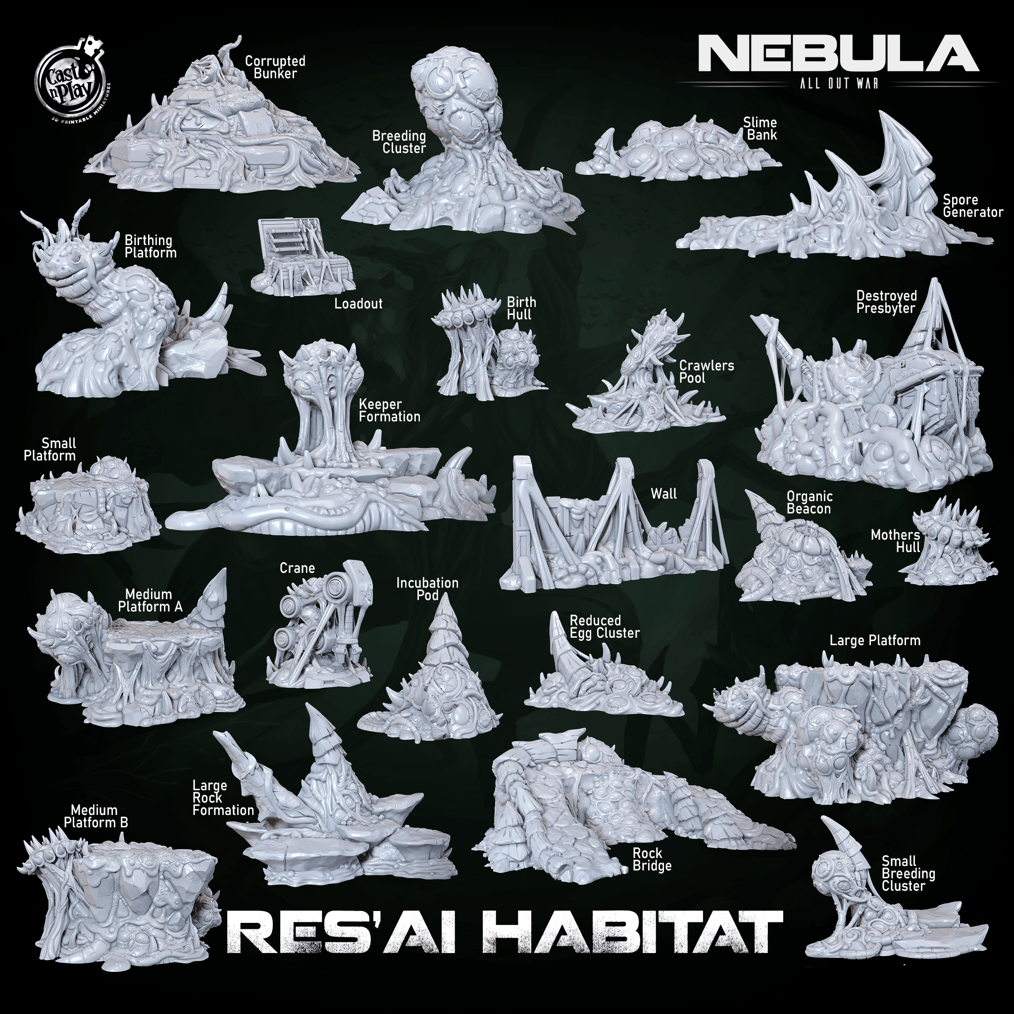 3D Printed Cast n Play Res'Ai World Terrain Nebula All Out War 28mm 32mm D&D