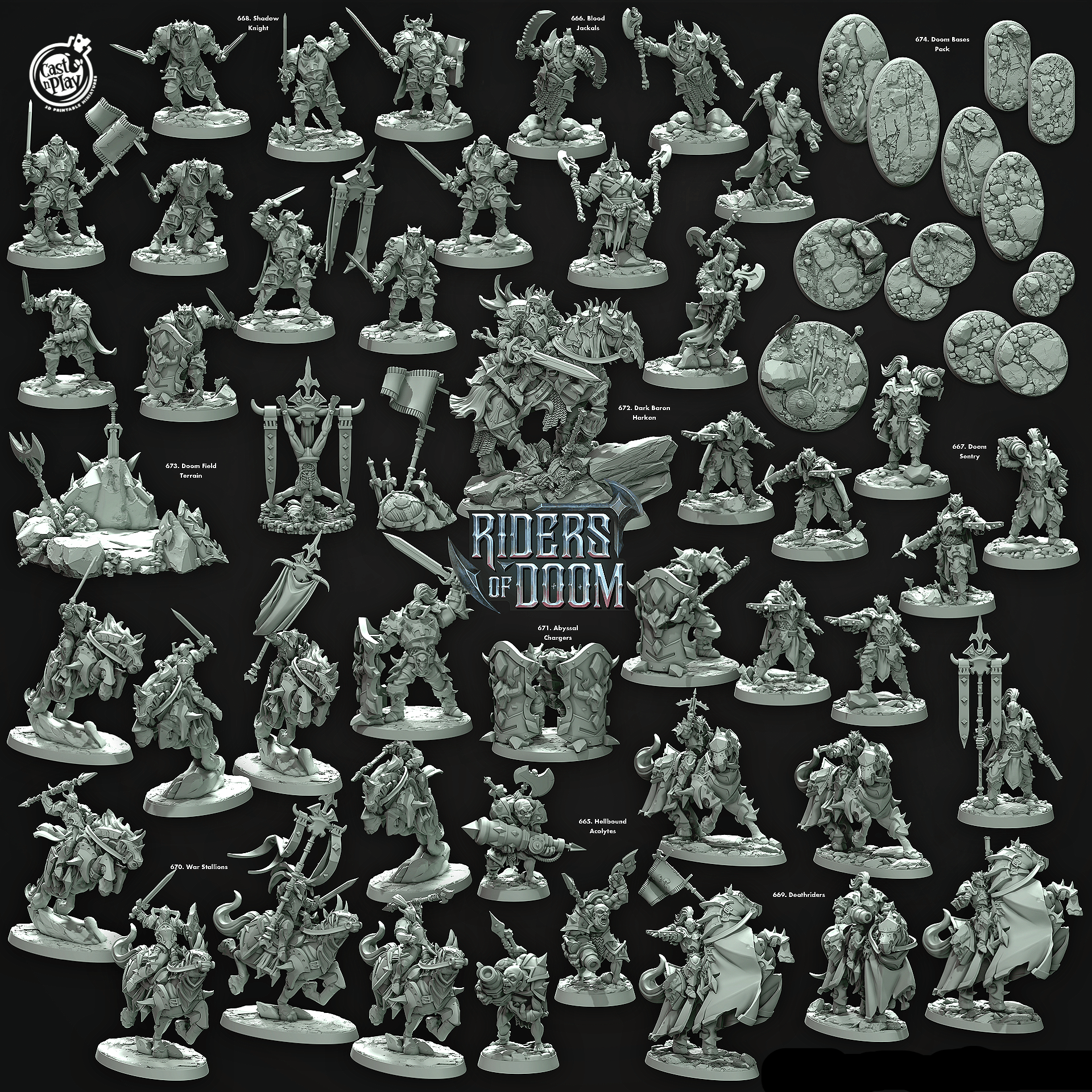 3D Printed Cast n Play Riders of Doom - Doom Bases 28mm 32mm D&D