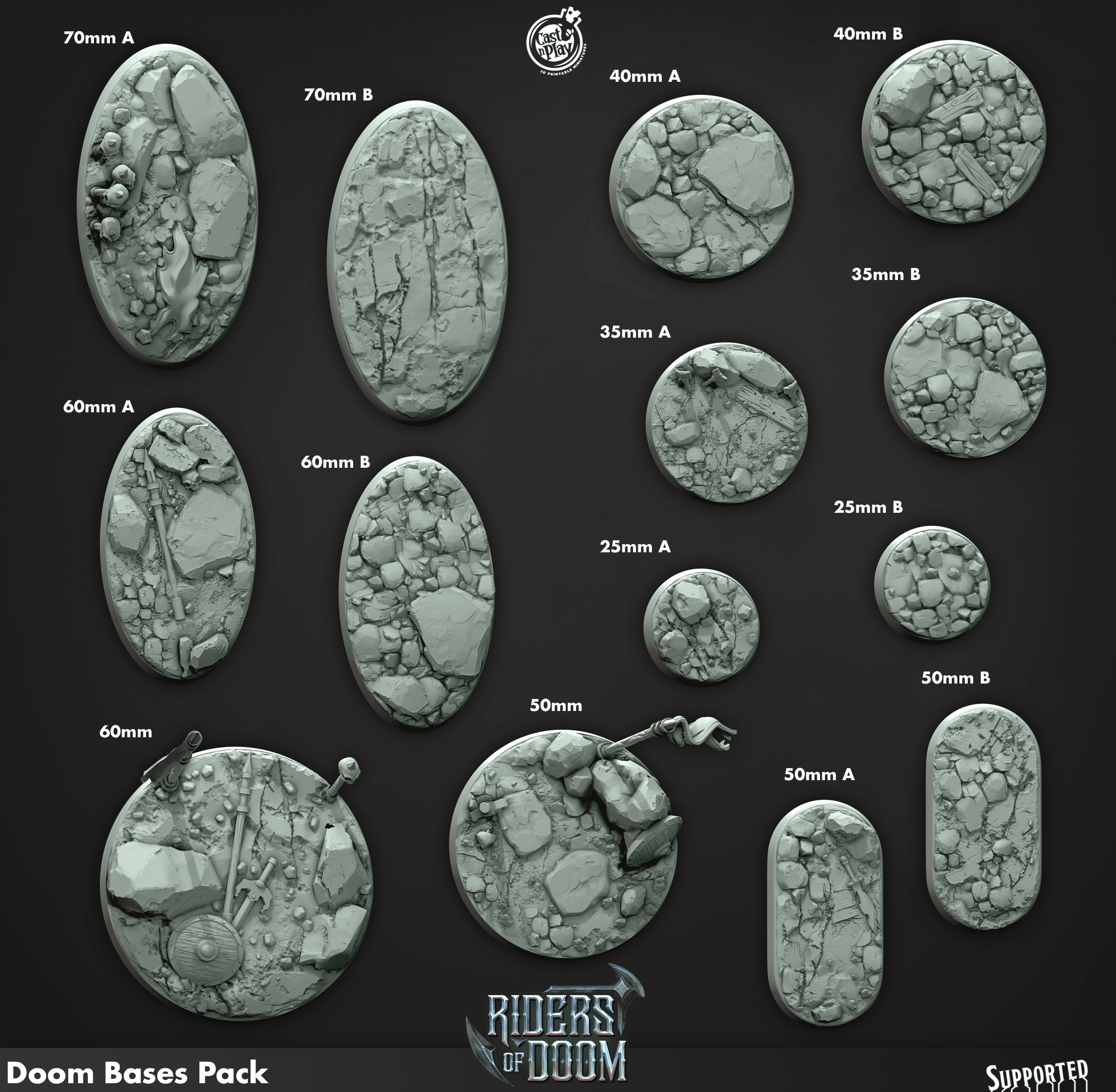 3D Printed Cast n Play Riders of Doom - Doom Bases 28mm 32mm D&D