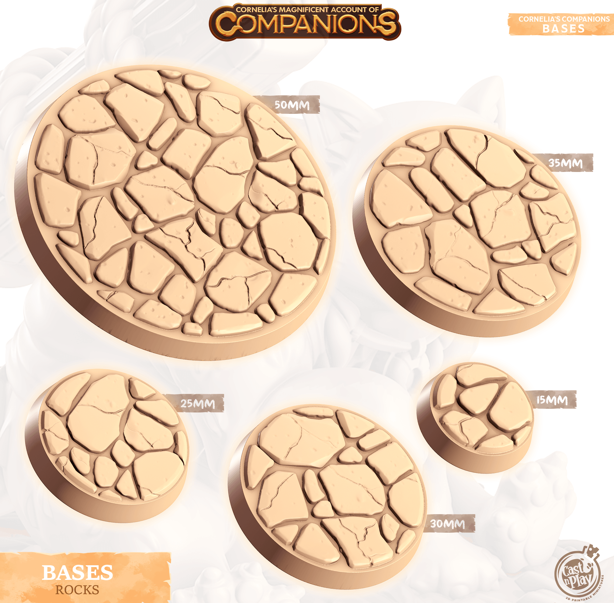 3D Printed Cast n Play Rocks Bases Companion's Bases - Master Pack Companions 28mm 32mm D&D