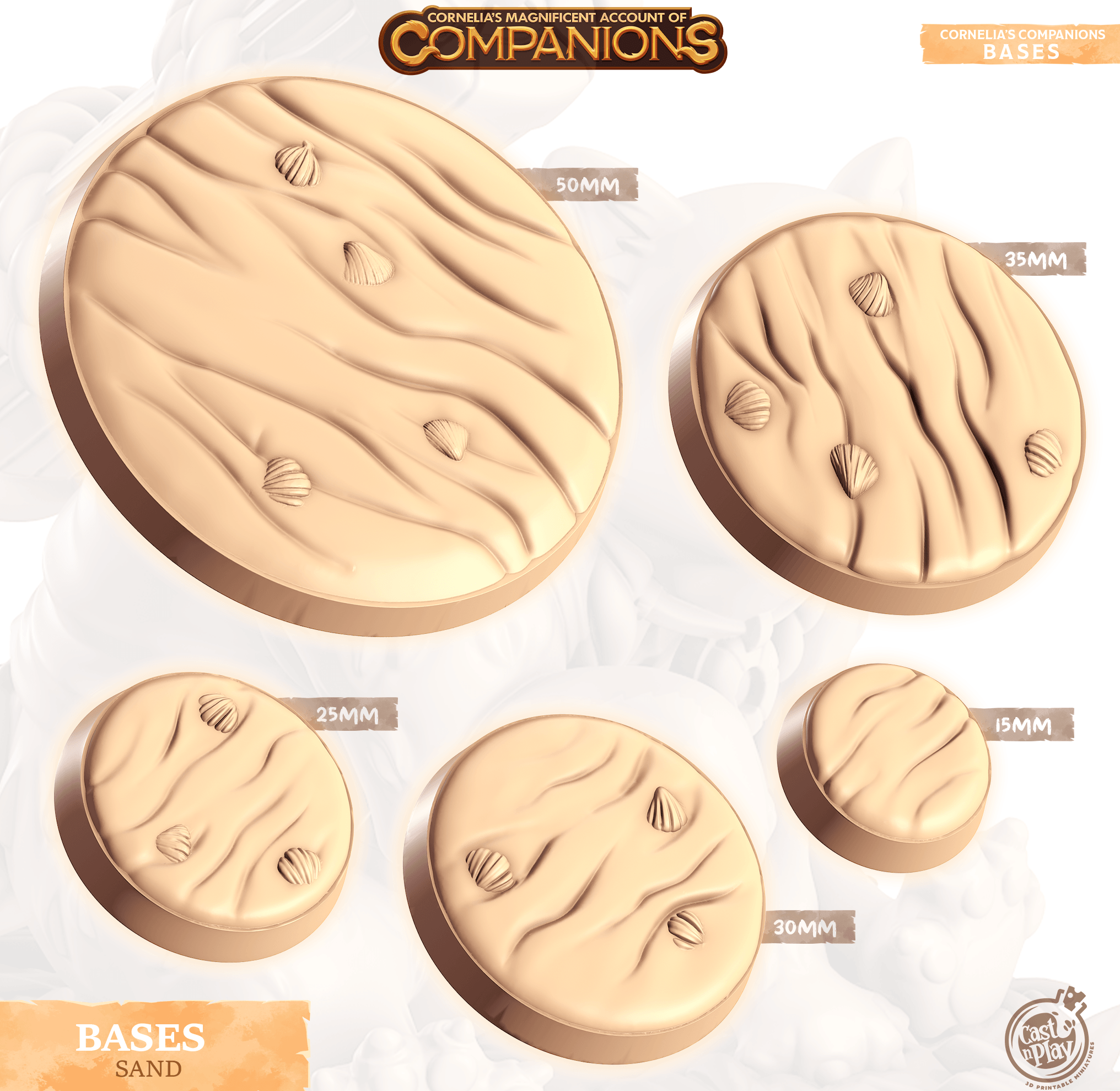 3D Printed Cast n Play Sand Bases Companion's Bases - Starter Pack Companions 28mm 32mm D&D
