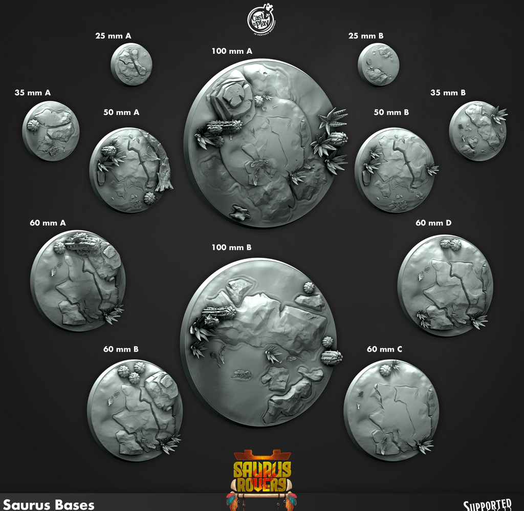 3D Printed Cast n Play Saurus Bases Saurus Rovers Set 28mm 32mm D&D