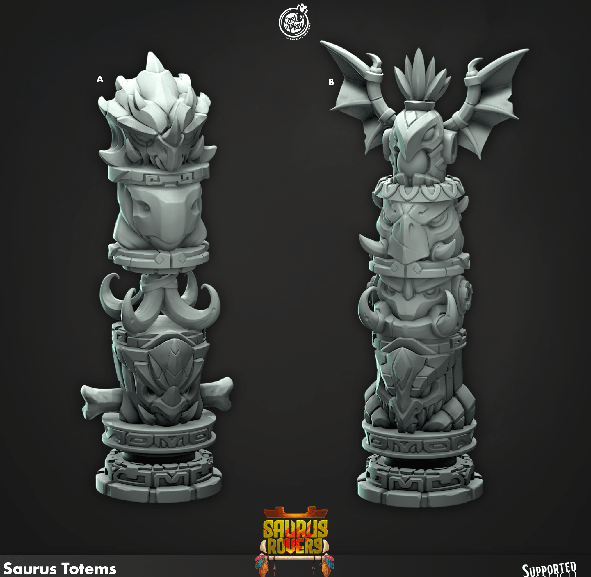 3D Printed Cast n Play Saurus Totems Saurus Rovers Set 28mm 32mm D&D