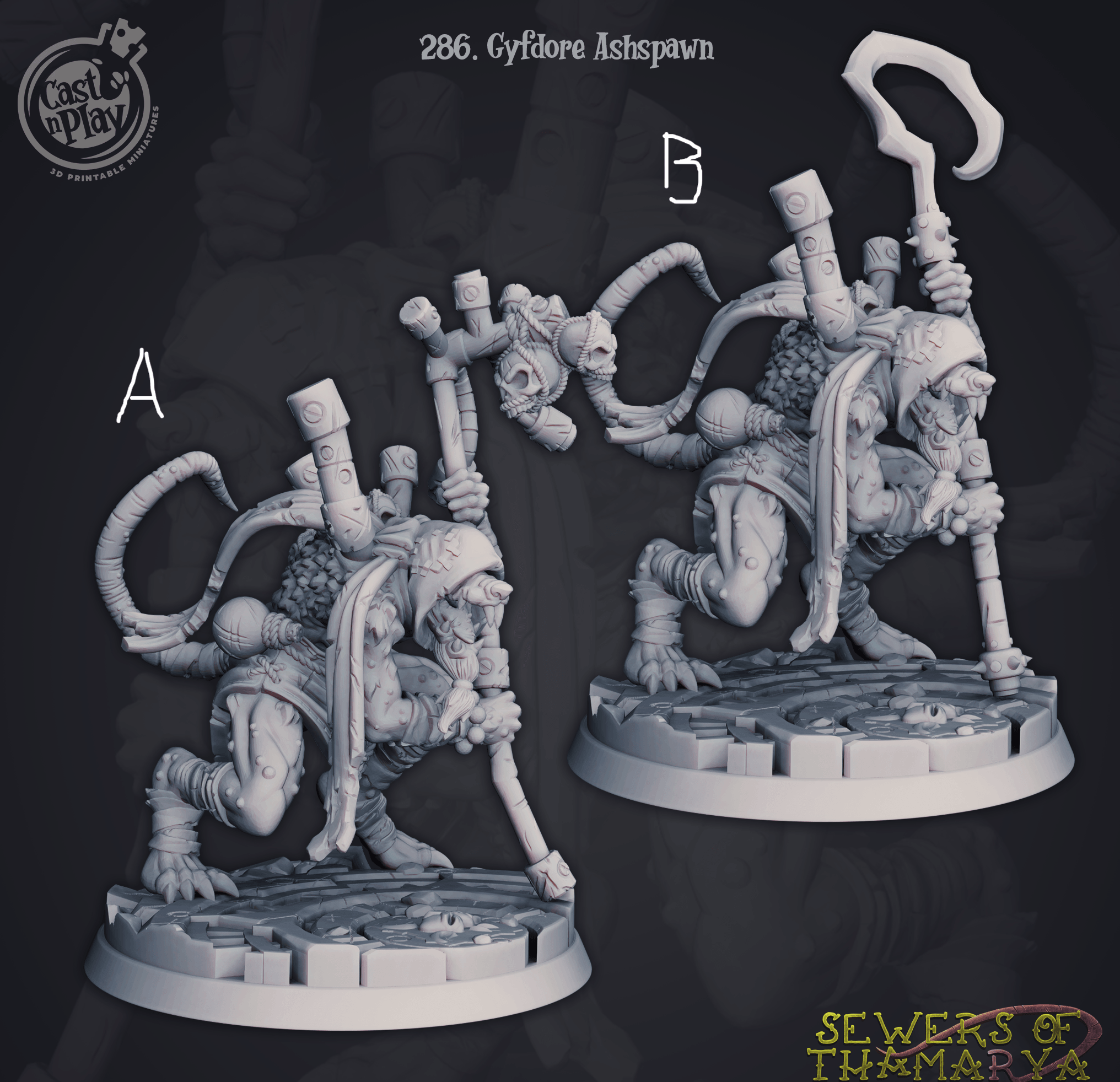 3D Printed Cast n Play Sewers of Thamarya - Gyfdore Ashspawn 28mm 32mm D&D