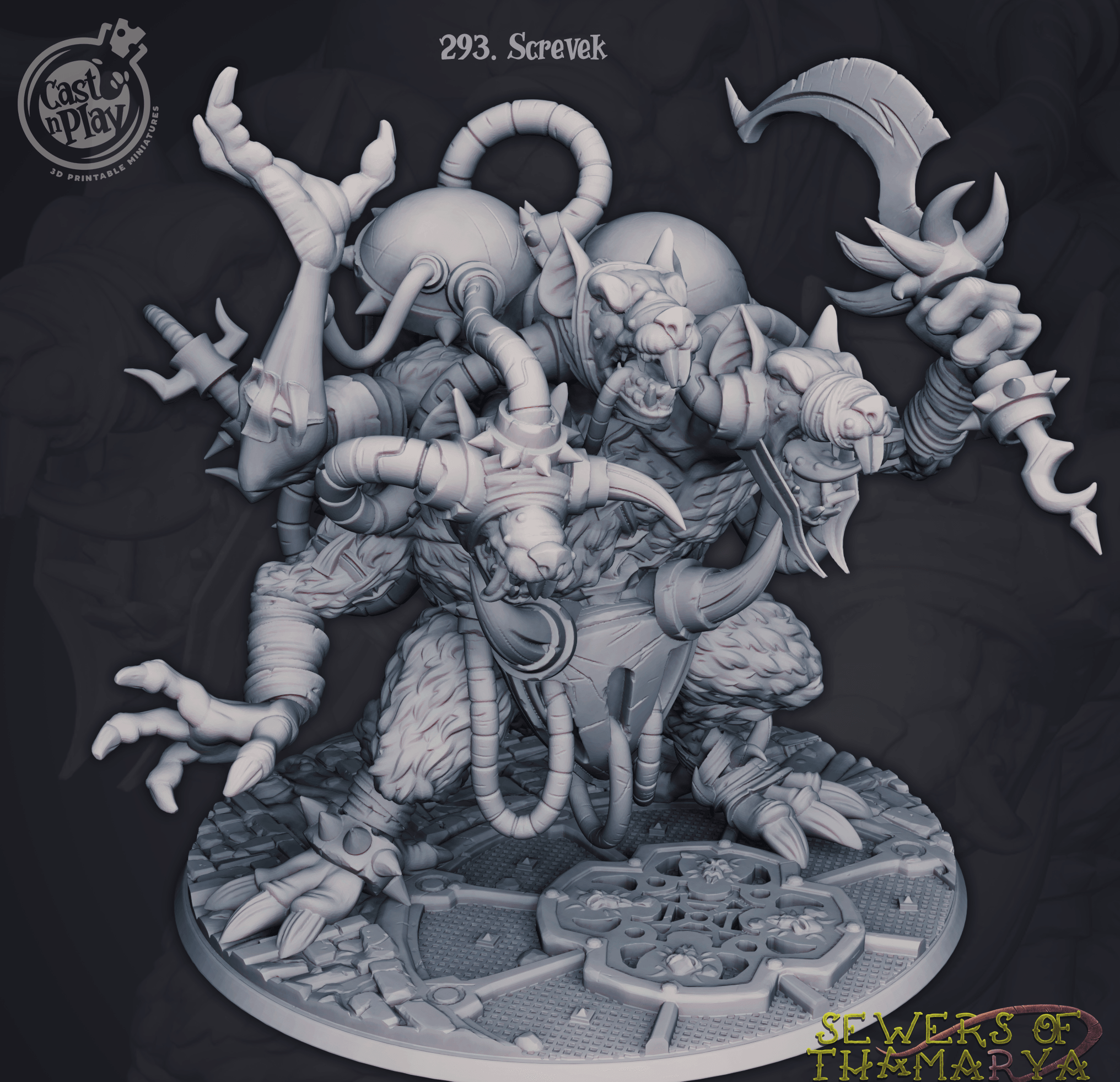 3D Printed Cast n Play Sewers of Thamarya - Screvek  28mm 32mm D&D