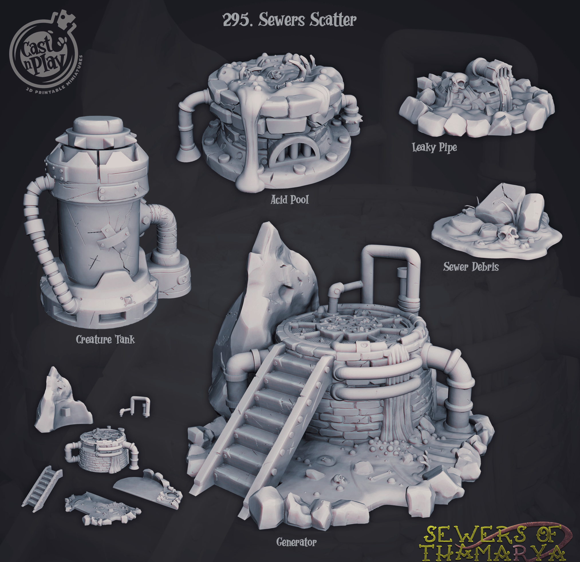 3D Printed Cast n Play Sewers of Thamarya - Sewer Scatter 28mm 32mm D&D