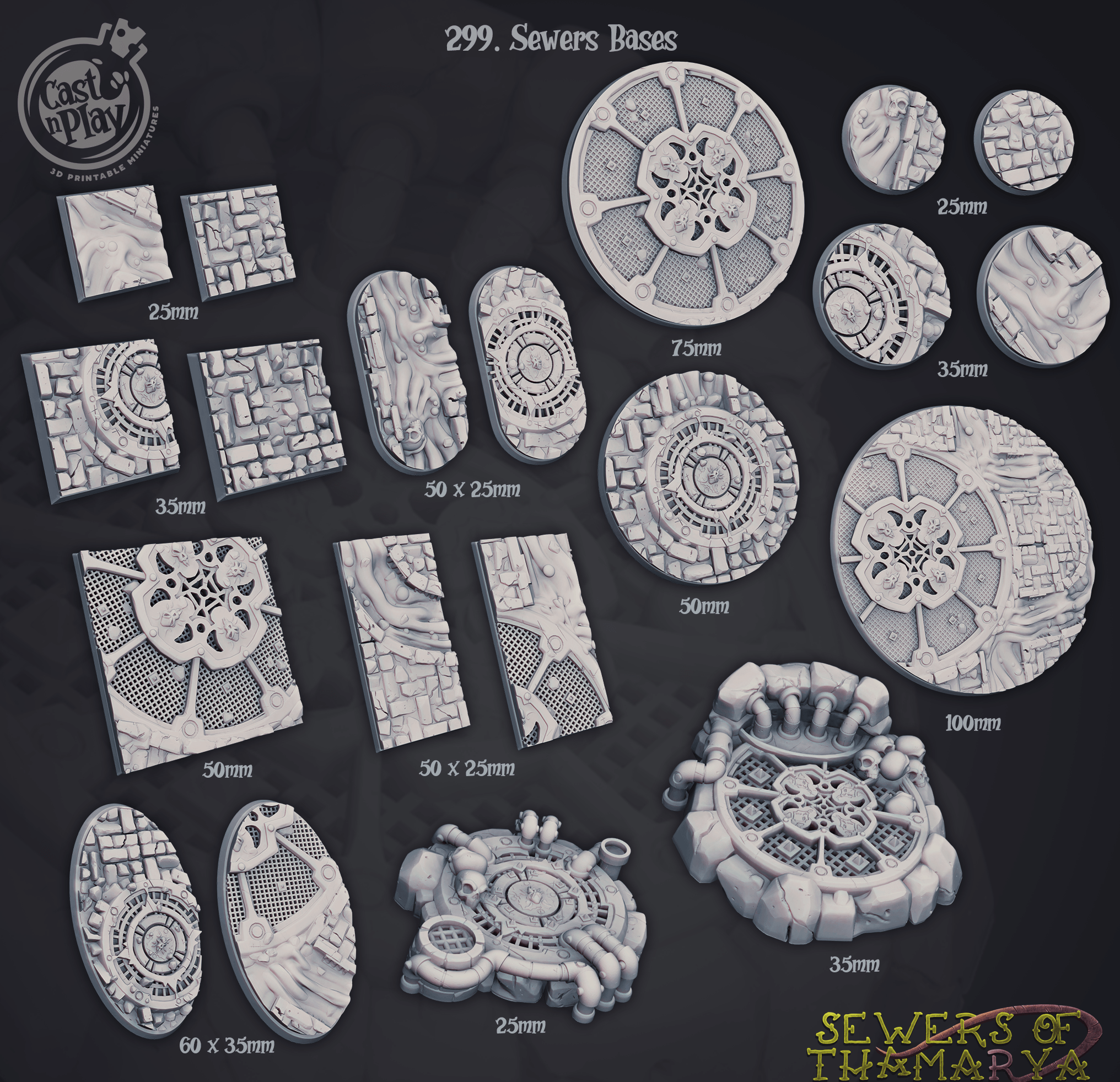 3D Printed Cast n Play Sewers of Thamarya - Sewers Bases Set 28mm 32mm D&D