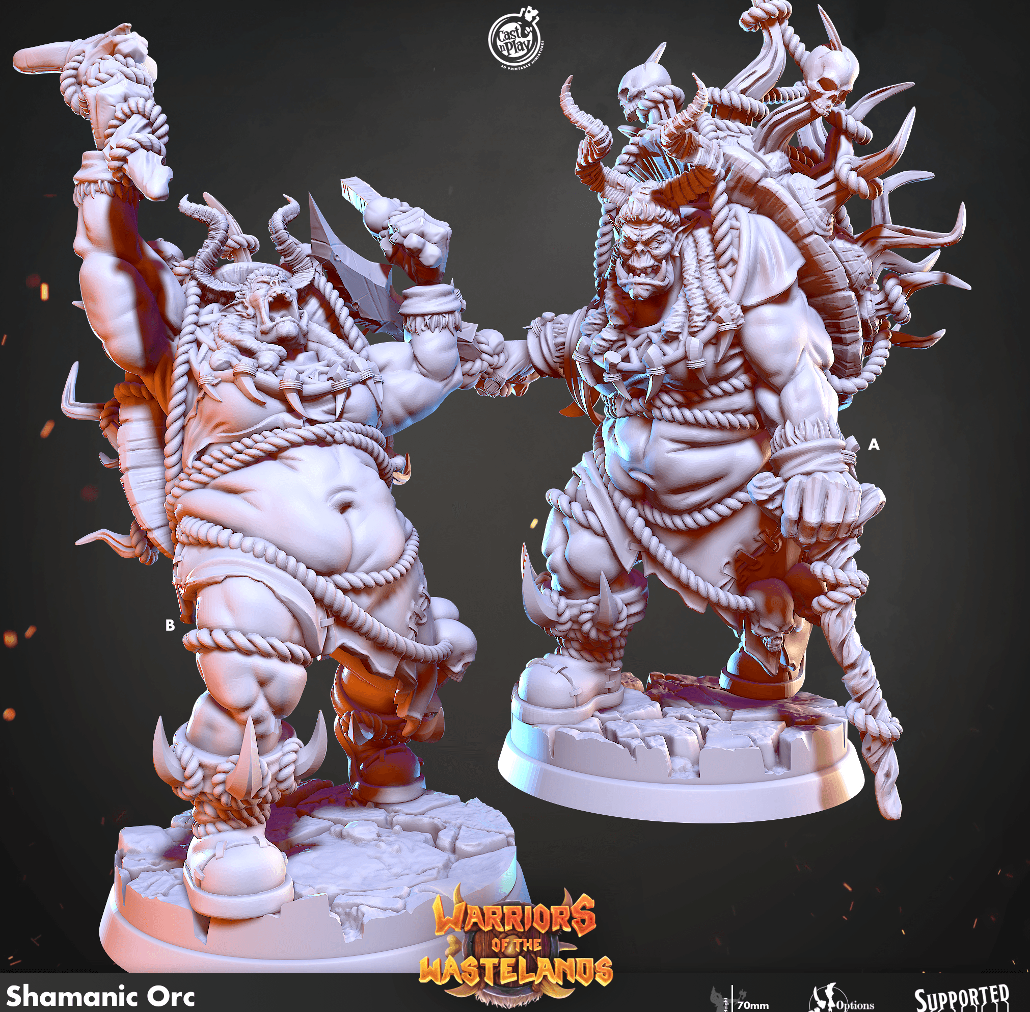 3D Printed Cast n Play Shamanic Orc Warriors of the Wastelands 28mm 32mm D&D