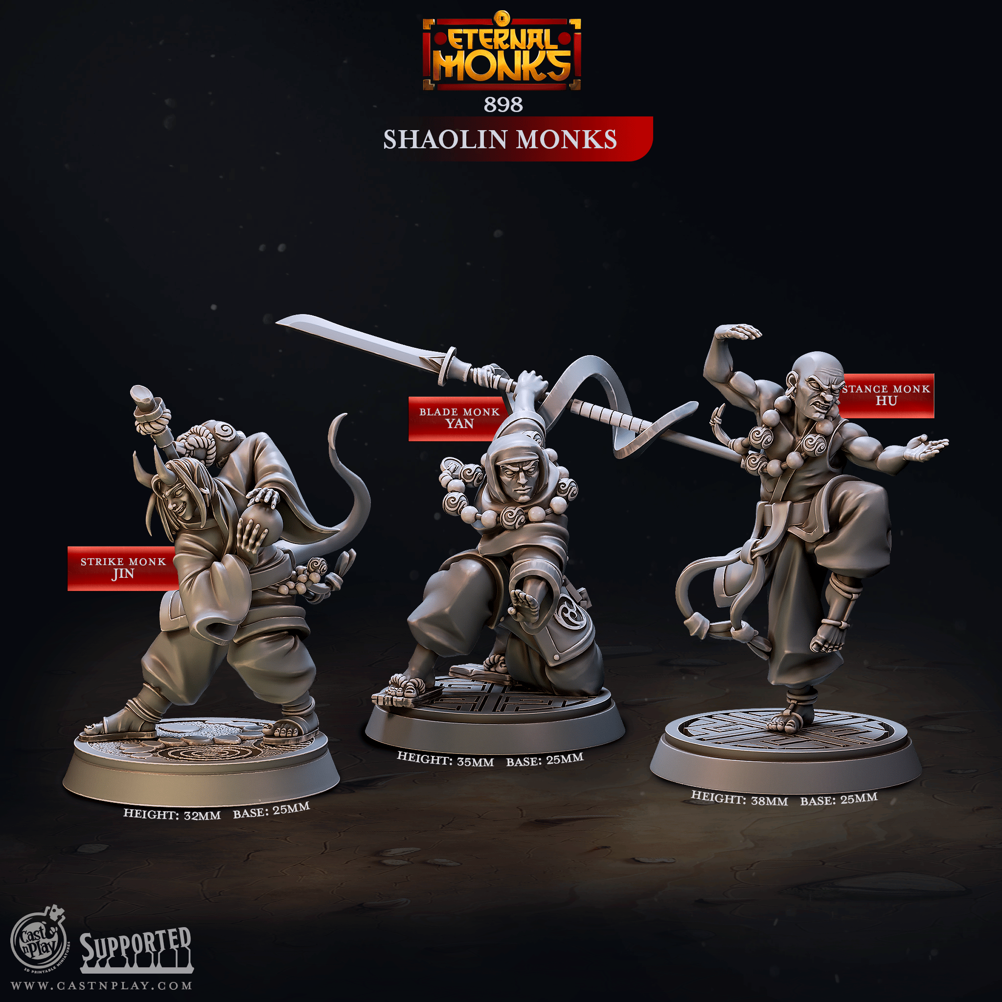Cast n Play Shaolin Monks – 3D Printed D&D Miniatures (28mm/32mm)