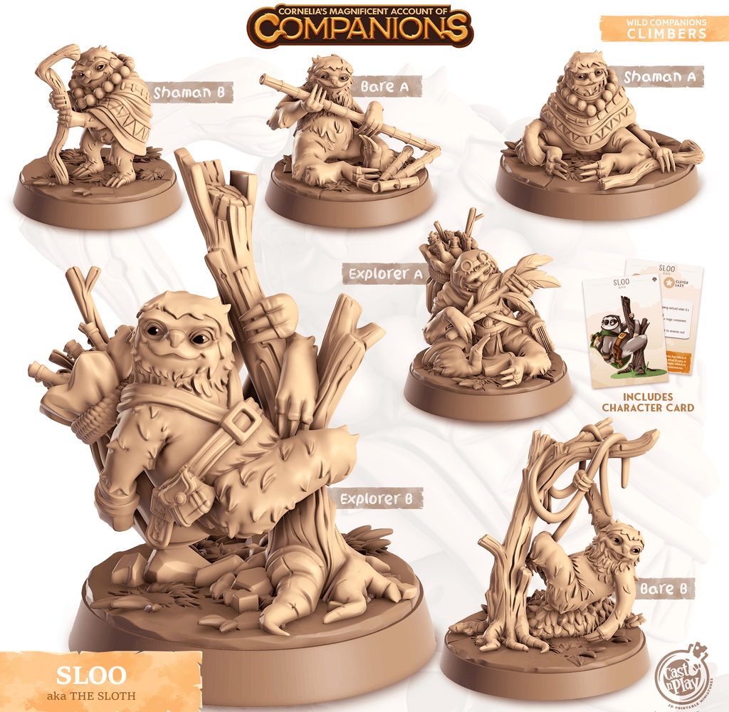 3D Printed Cast n Play Sloo - Sloth Companions 28mm 32mm D&D