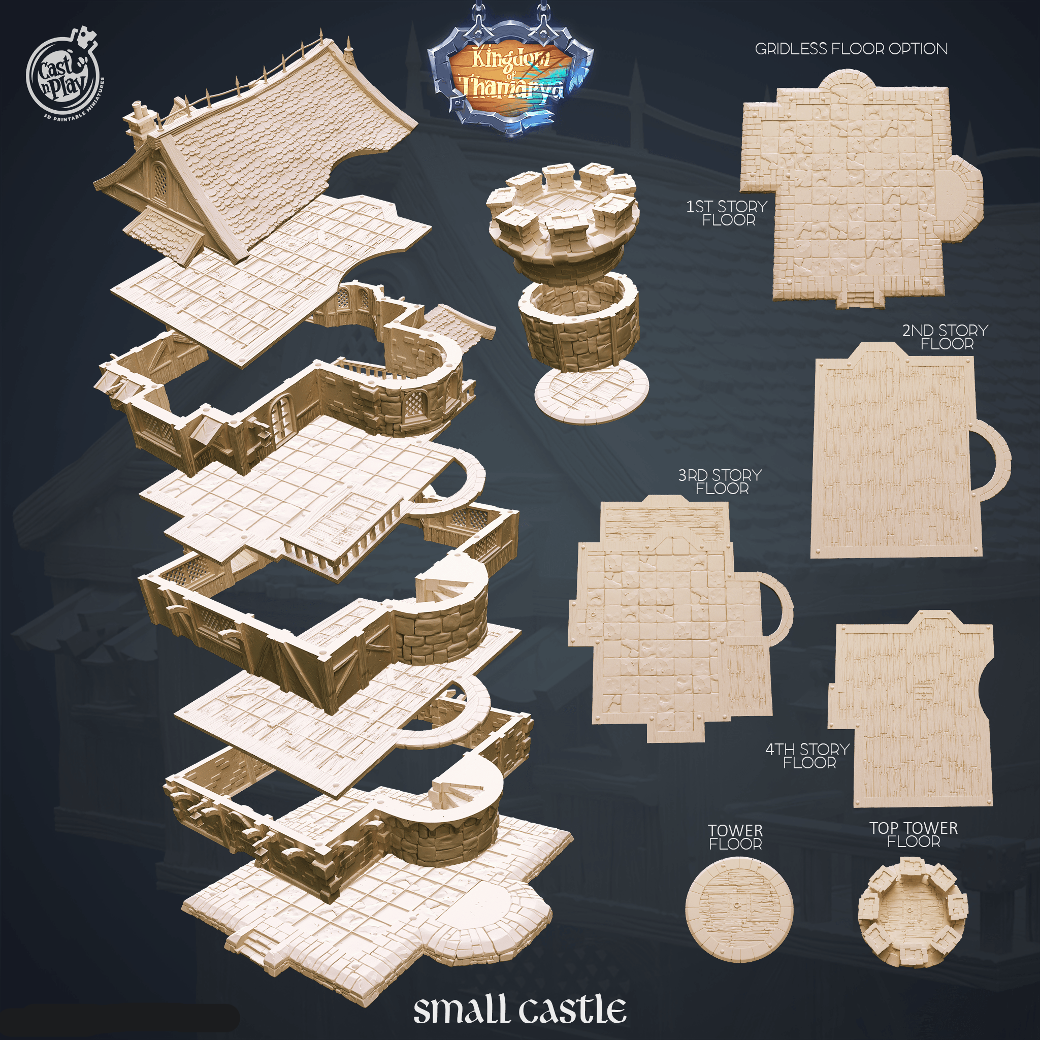 3D Printed Cast n Play Small Castle Kingdom Of Thamarya 28mm 32mm D&D