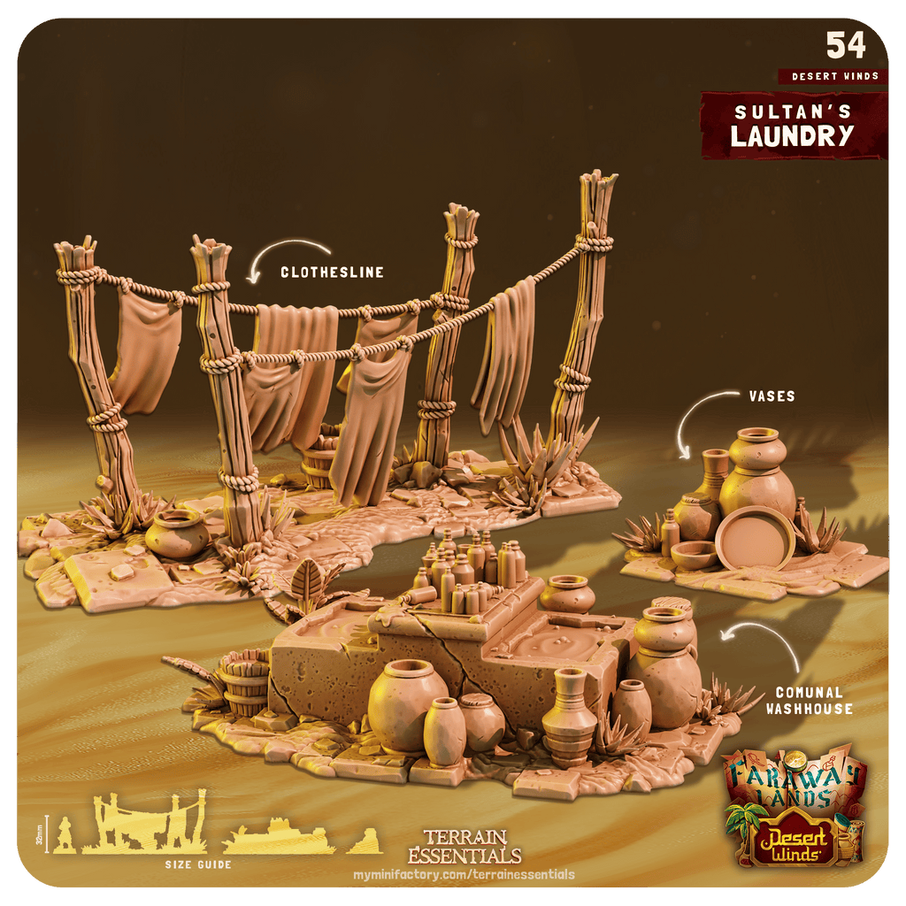3D Printed Cast n Play Sultans Laundry Desert Winds Terrain Set 28mm 32mm D&D