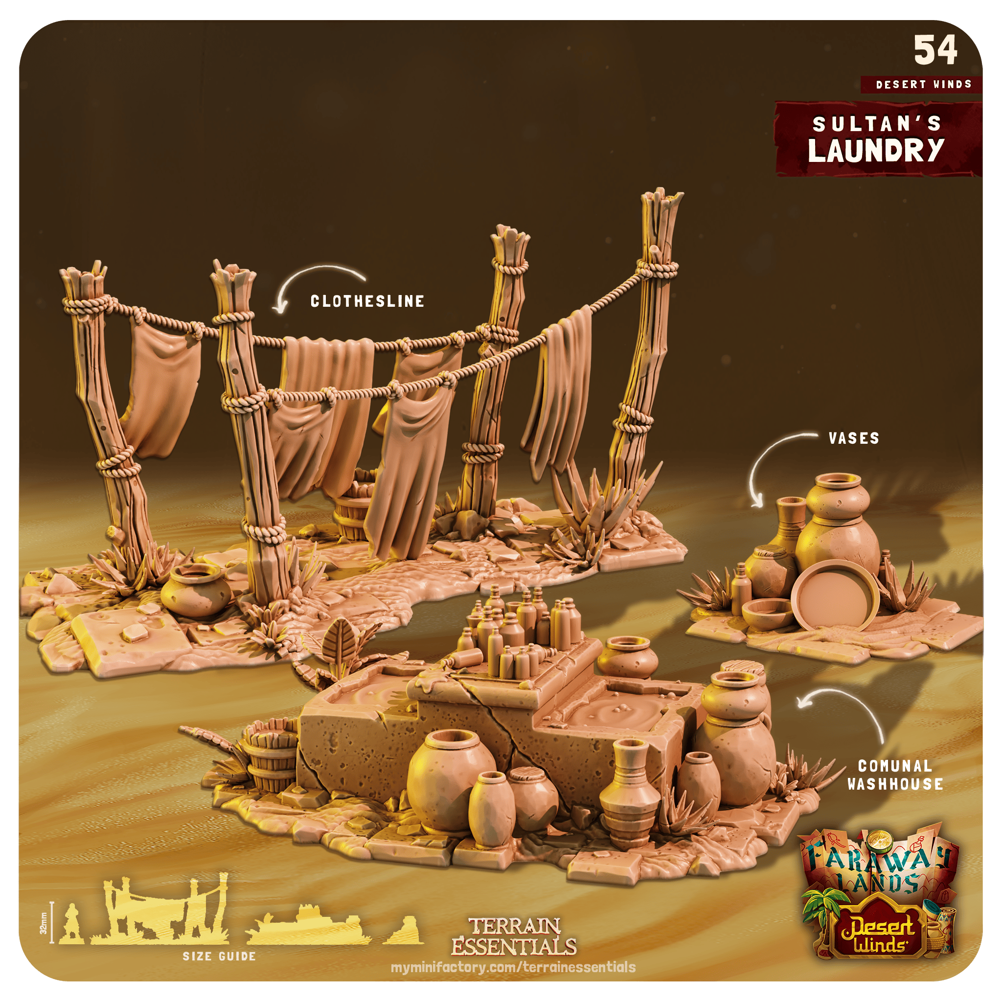 3D Printed Cast n Play Sultans Laundry Desert Winds Terrain Set 28mm 32mm D&D