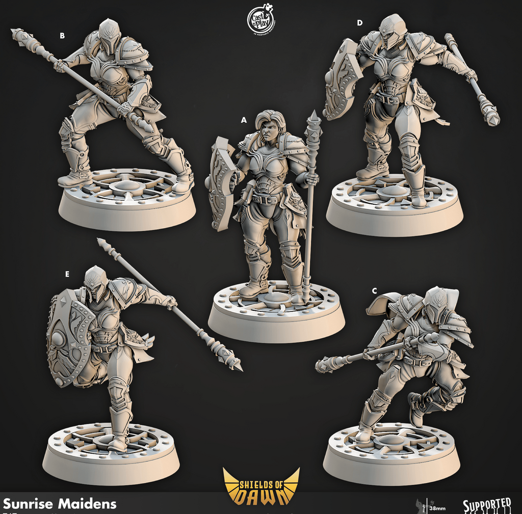 3D Printed Cast n Play Sunrise Maidens Shields of Dawn 28mm 32mm D&D