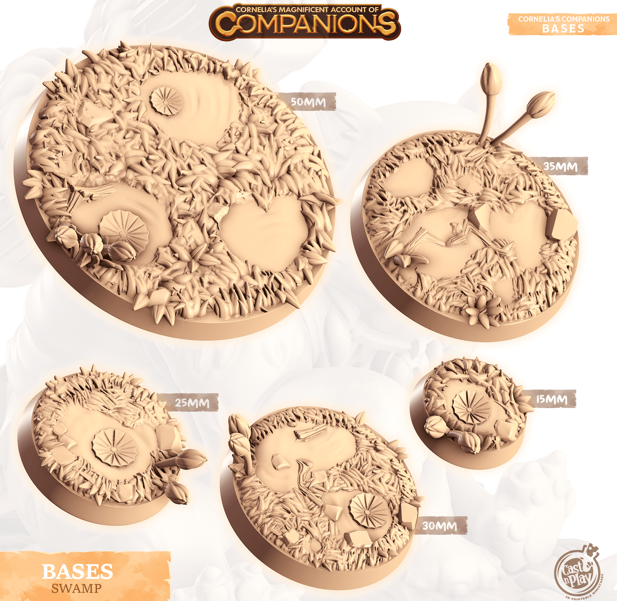 3D Printed Cast n Play Swamp Bases Companion's Bases - Master Pack Companions 28mm 32mm D&D