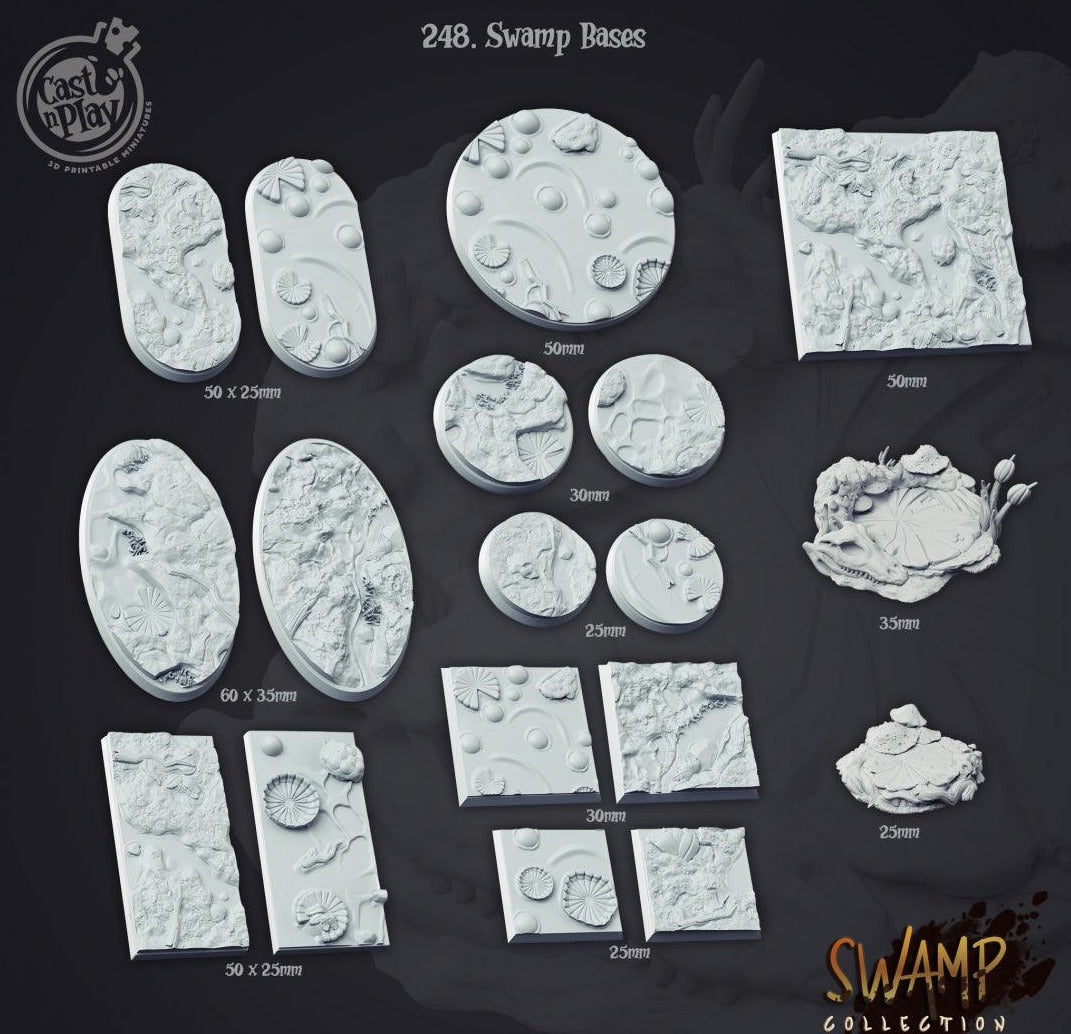 3D Printed Cast n Play Swamp Bases Set 28mm 32mm D&D