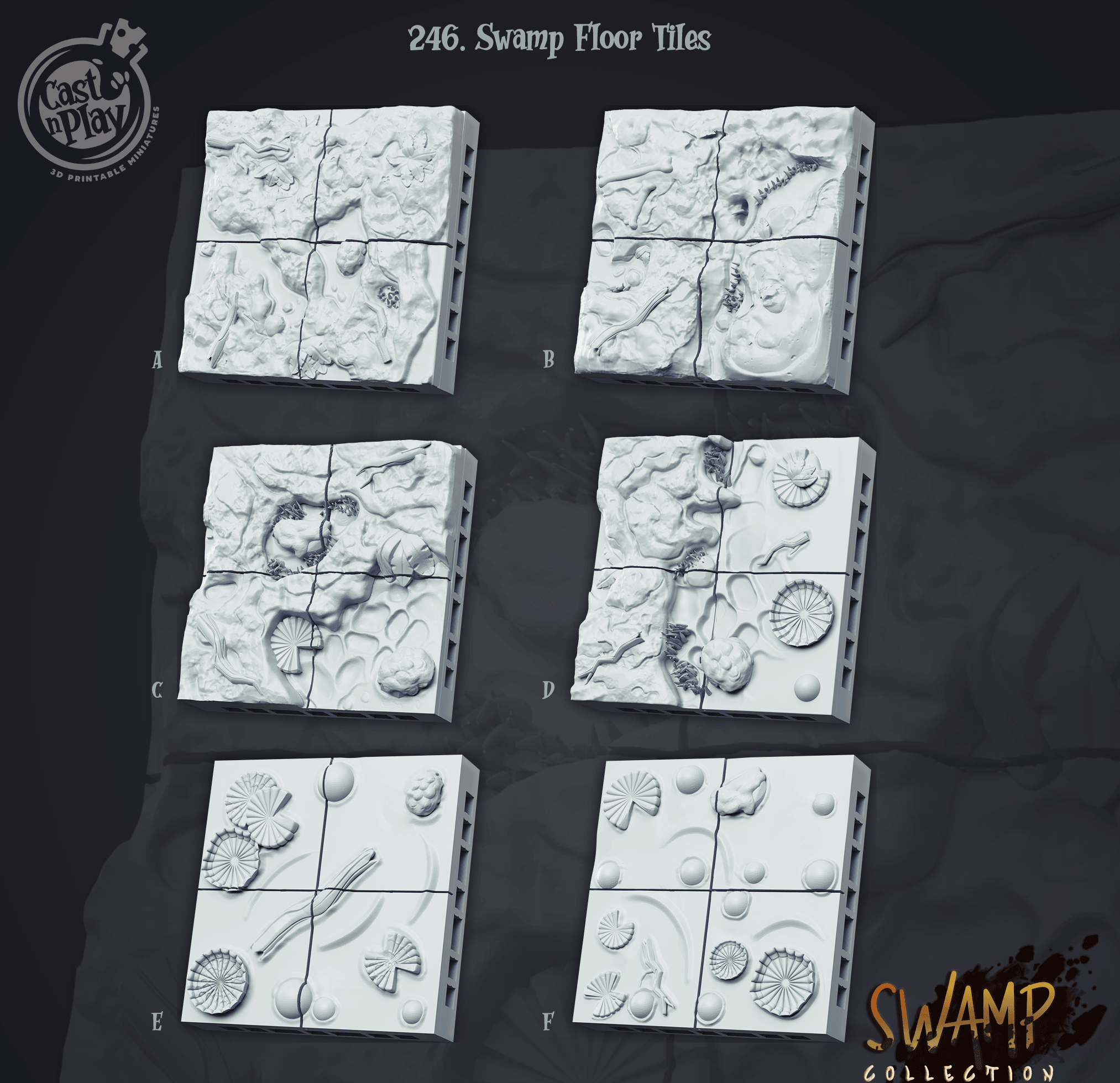 3D Printed Cast n Play Swamp Collection - Swamp Floor tiles 28mm 32mm D&D