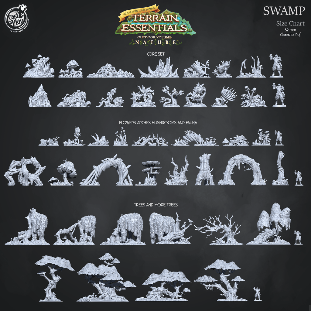 3D Printed Cast n Play Swamp Terrain Swamp Core Set Terrain Essentials Nature 28mm 32mm D&D
