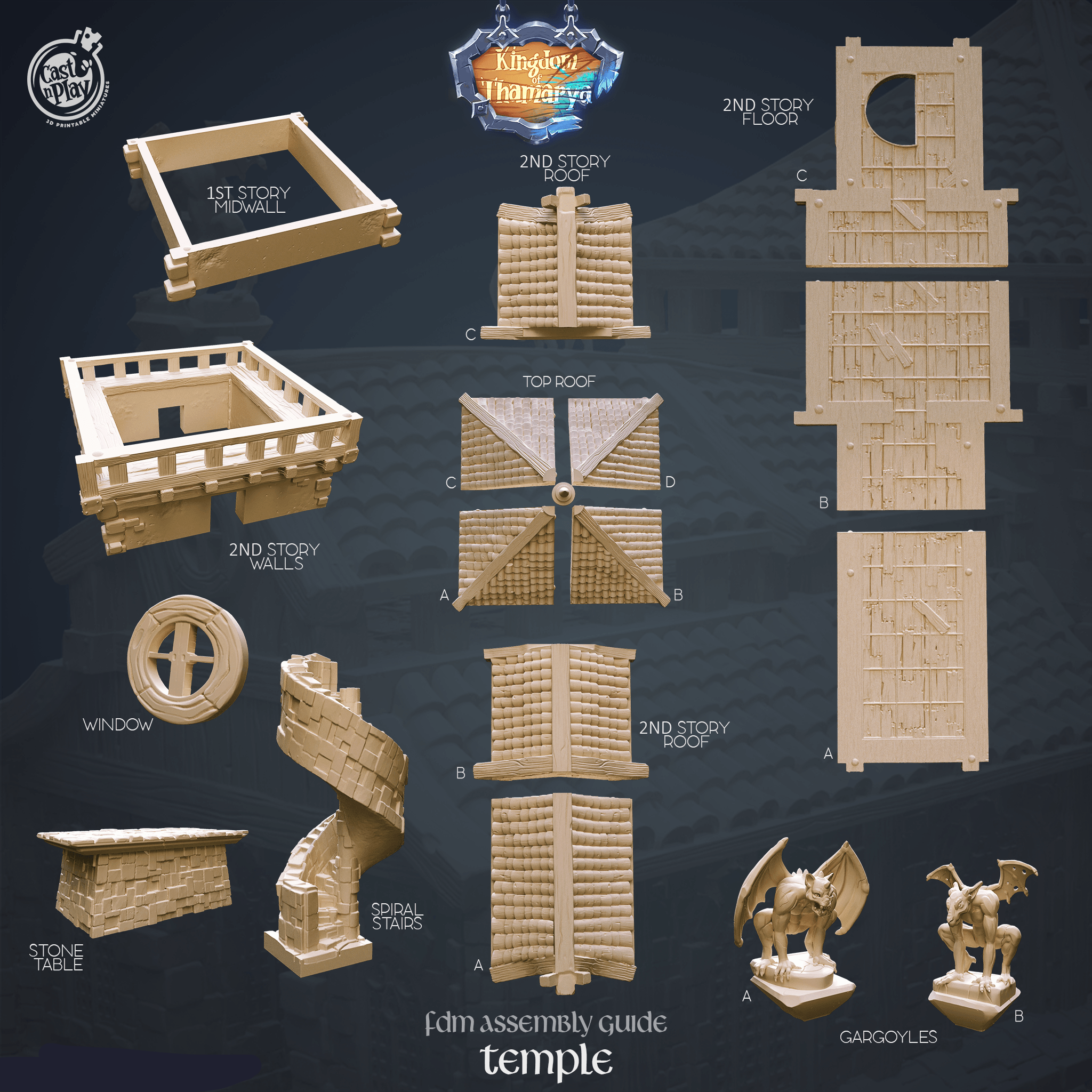 3D Printed Cast n Play Temple Kingdom Of Thamarya 28mm 32mm D&D
