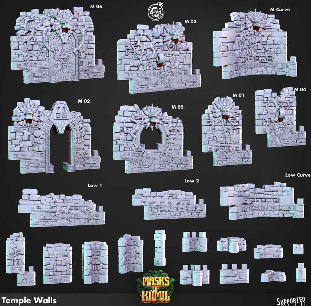 3D Printed Cast n Play Temple Walls Masks of Kiimil 28mm 32mm D&D
