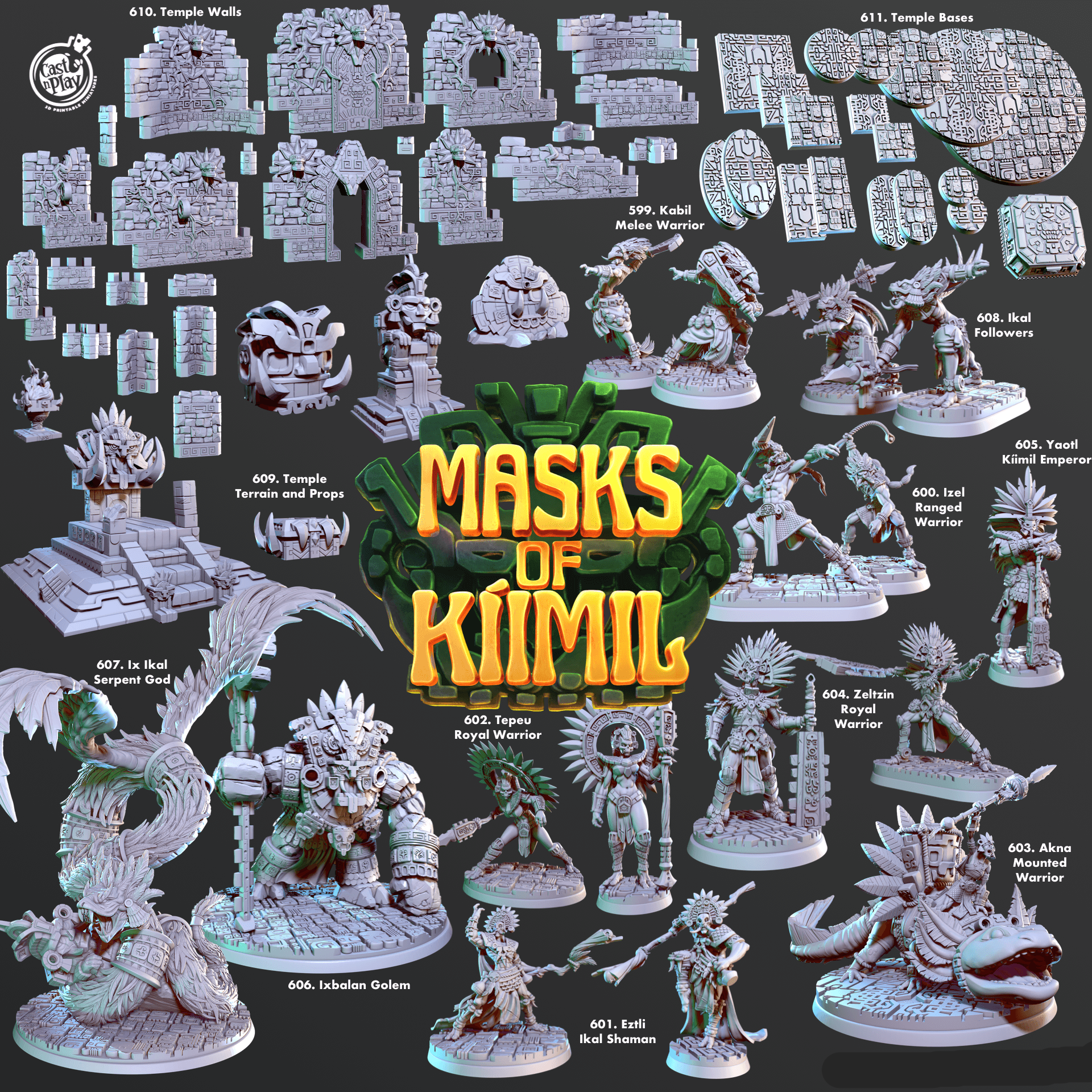 3D Printed Cast n Play Temple Walls Masks of Kiimil 28mm 32mm D&D