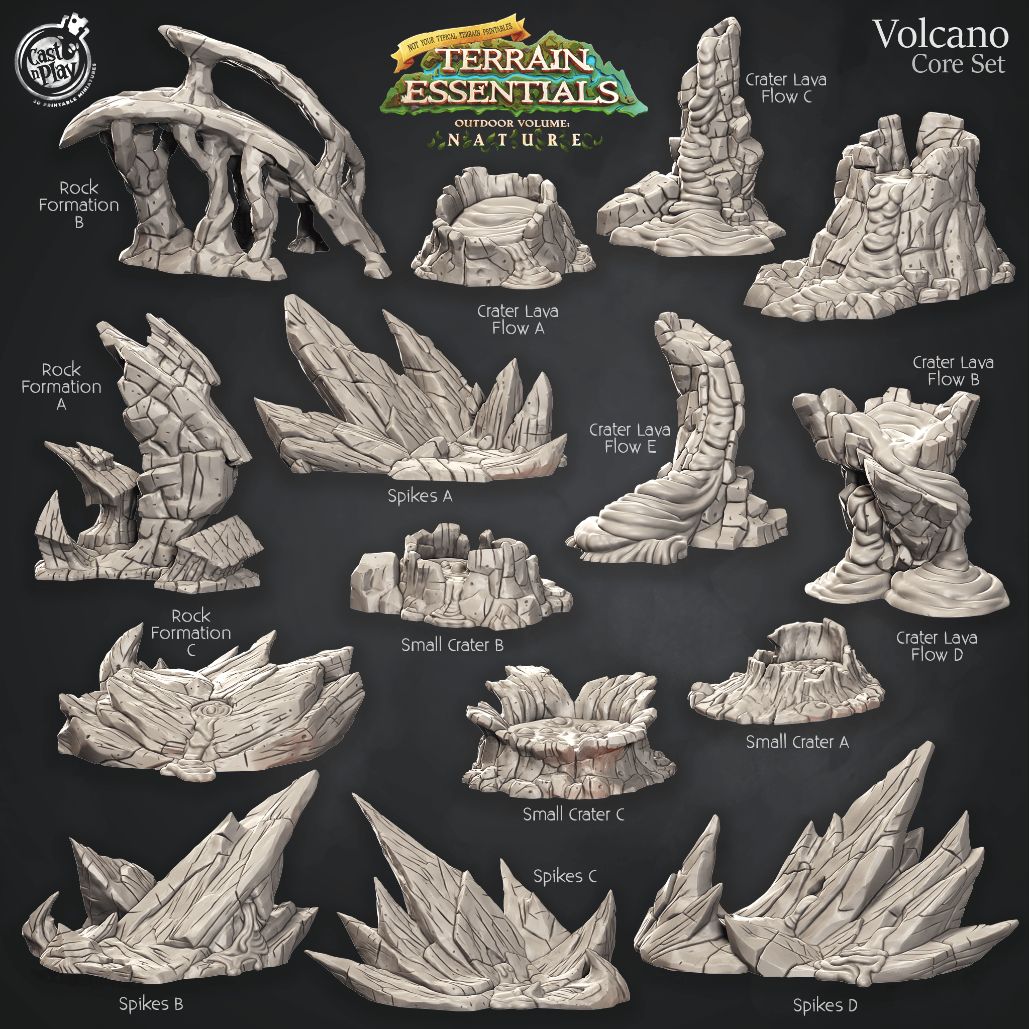 3D Printed Cast n Play Terrain Essentials Nature Volcano Terrain - Volcano Core Set 28mm 32mm D&D