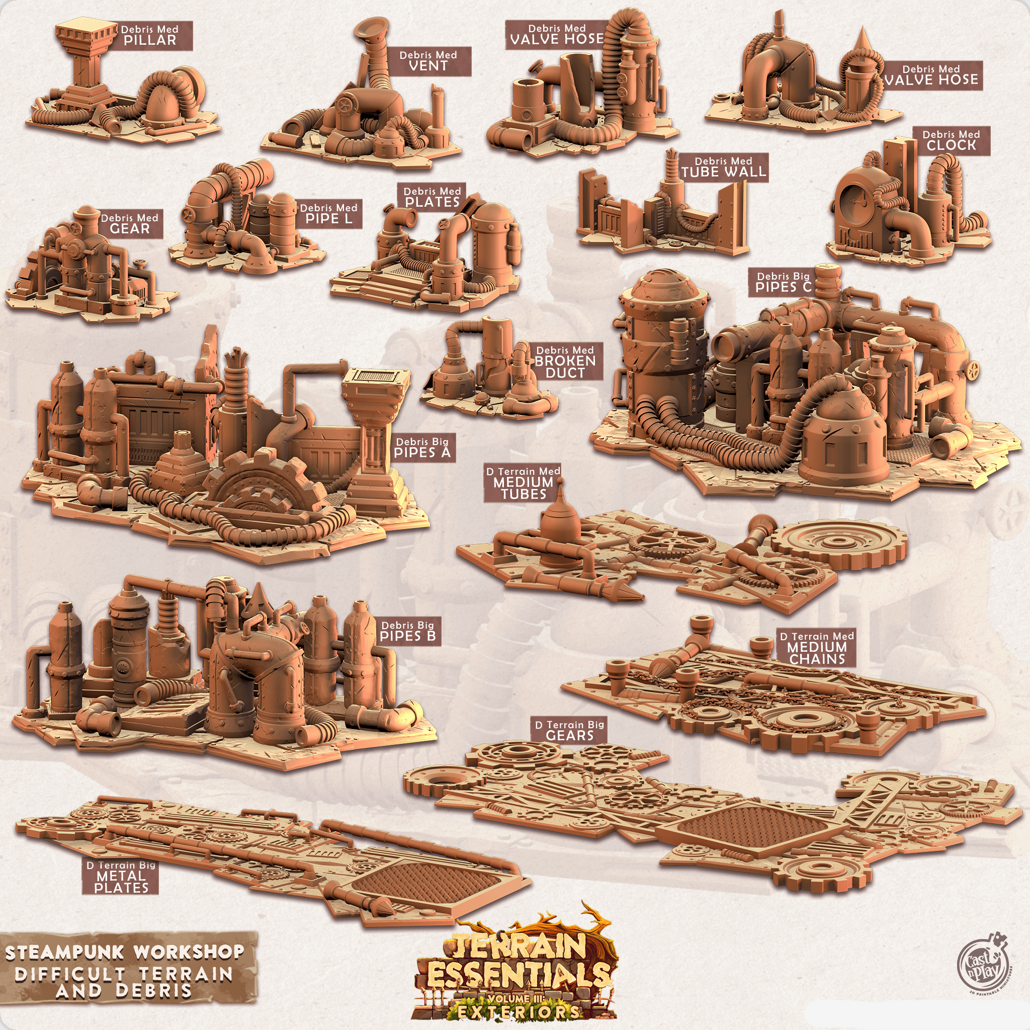 3D Printed Cast n Play Terrain Essentials - Steampunk Workshop Difficult Terrain and Debris