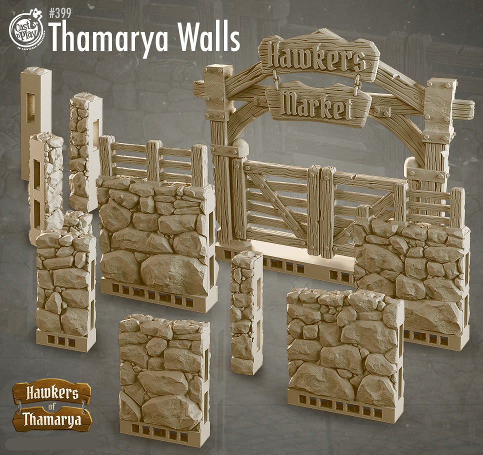 3D Printed Cast n Play Thamarya Market Walls Hawkers of Thamarya 28mm 32mm D&D