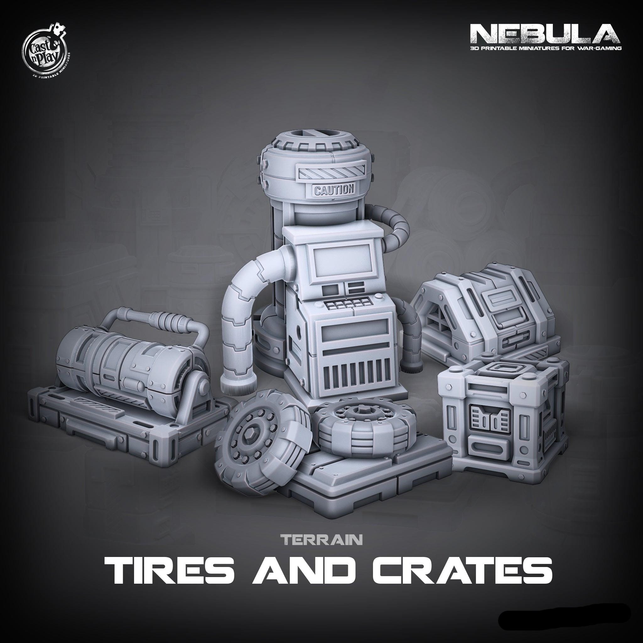 3D Printed Cast n Play Tires and Crates Nebula Origins 28mm 32mm D&D