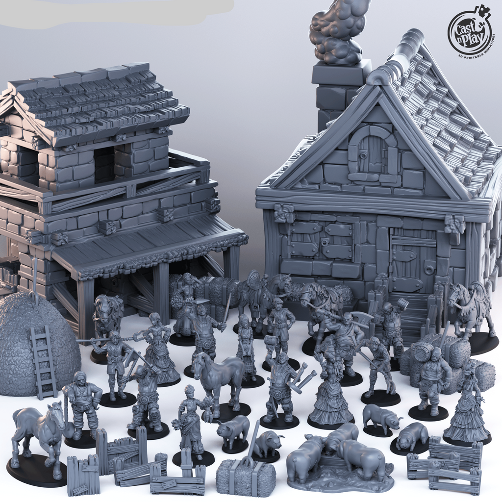 3D Printed Cast n Play Townsfolk Third Release 28mm 32mm D&D