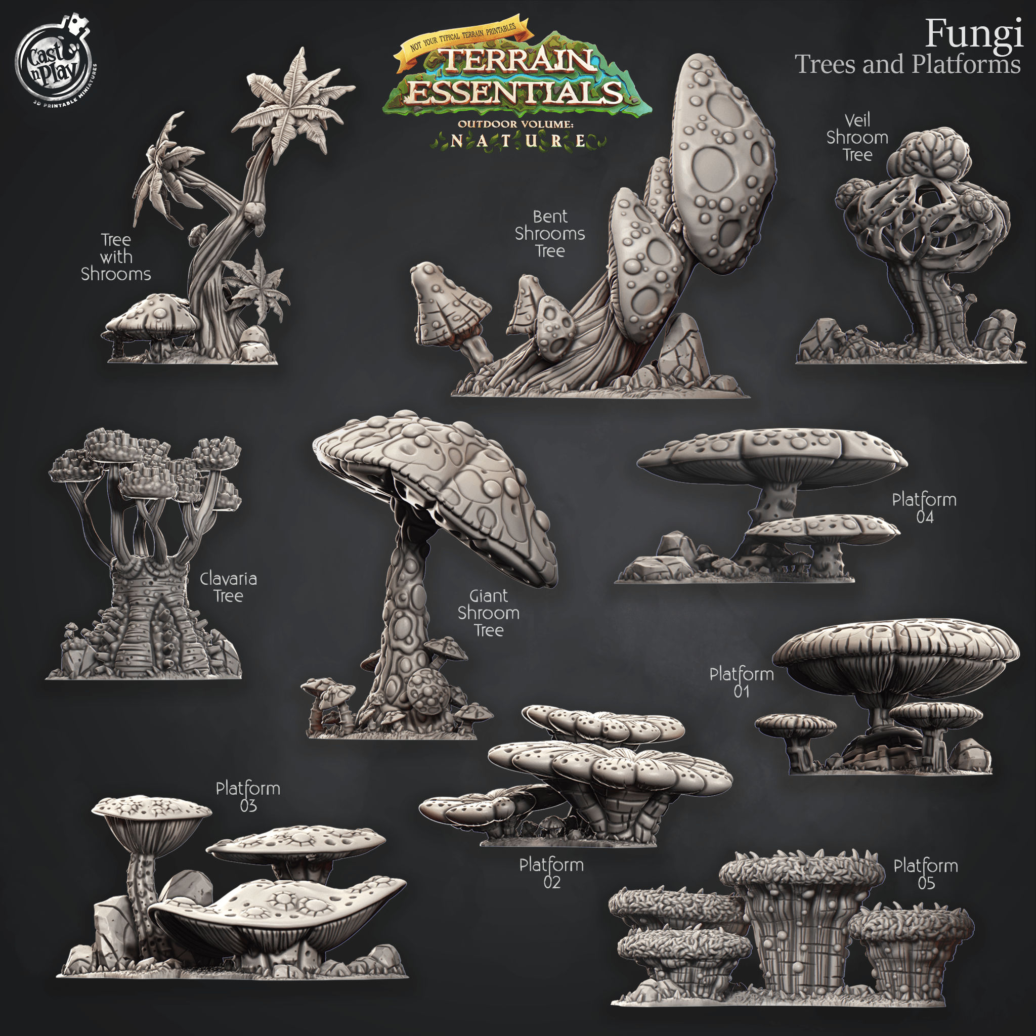 3D Printed Cast n Play Trees And Fungi Platforms Fungi Terrain Set Terrain Essentials Nature 28mm 32mm D&D