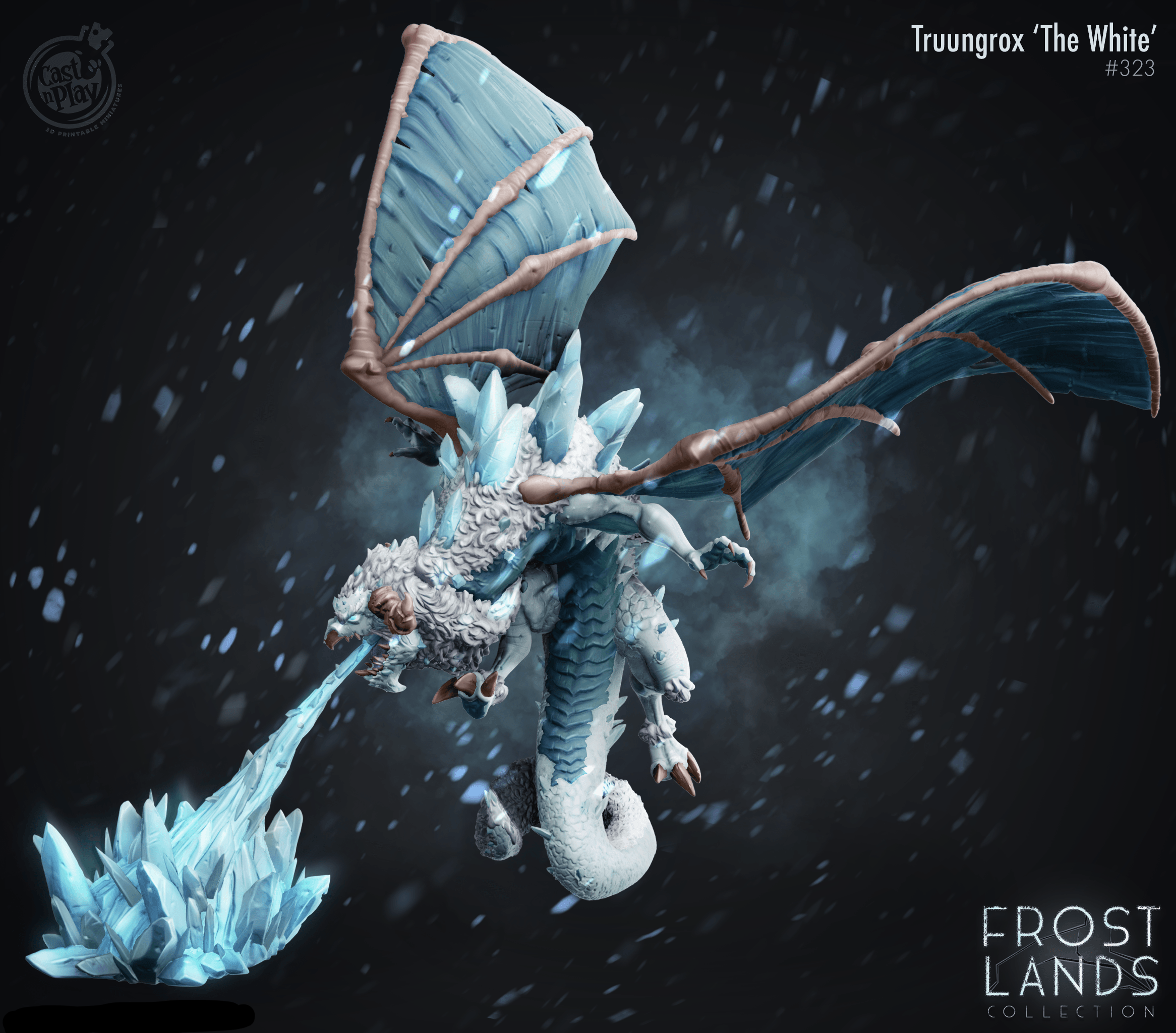 3D Printed Cast n Play Truungrox The White Dragon Frost Land 28mm 32mm D&D