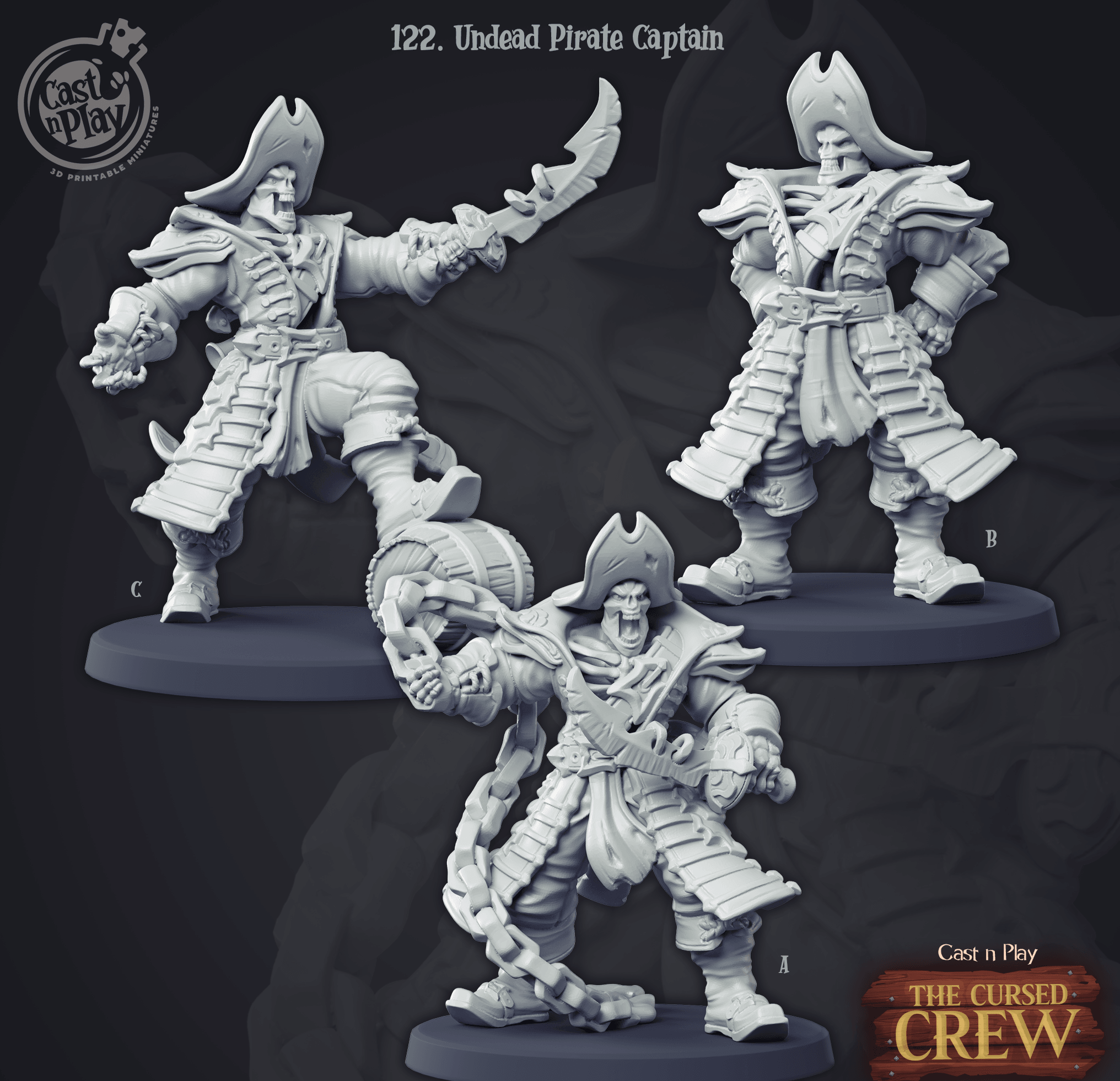 3D Printed Cast n Play Undead Pirate Captain Set 28mm 32mm D&D