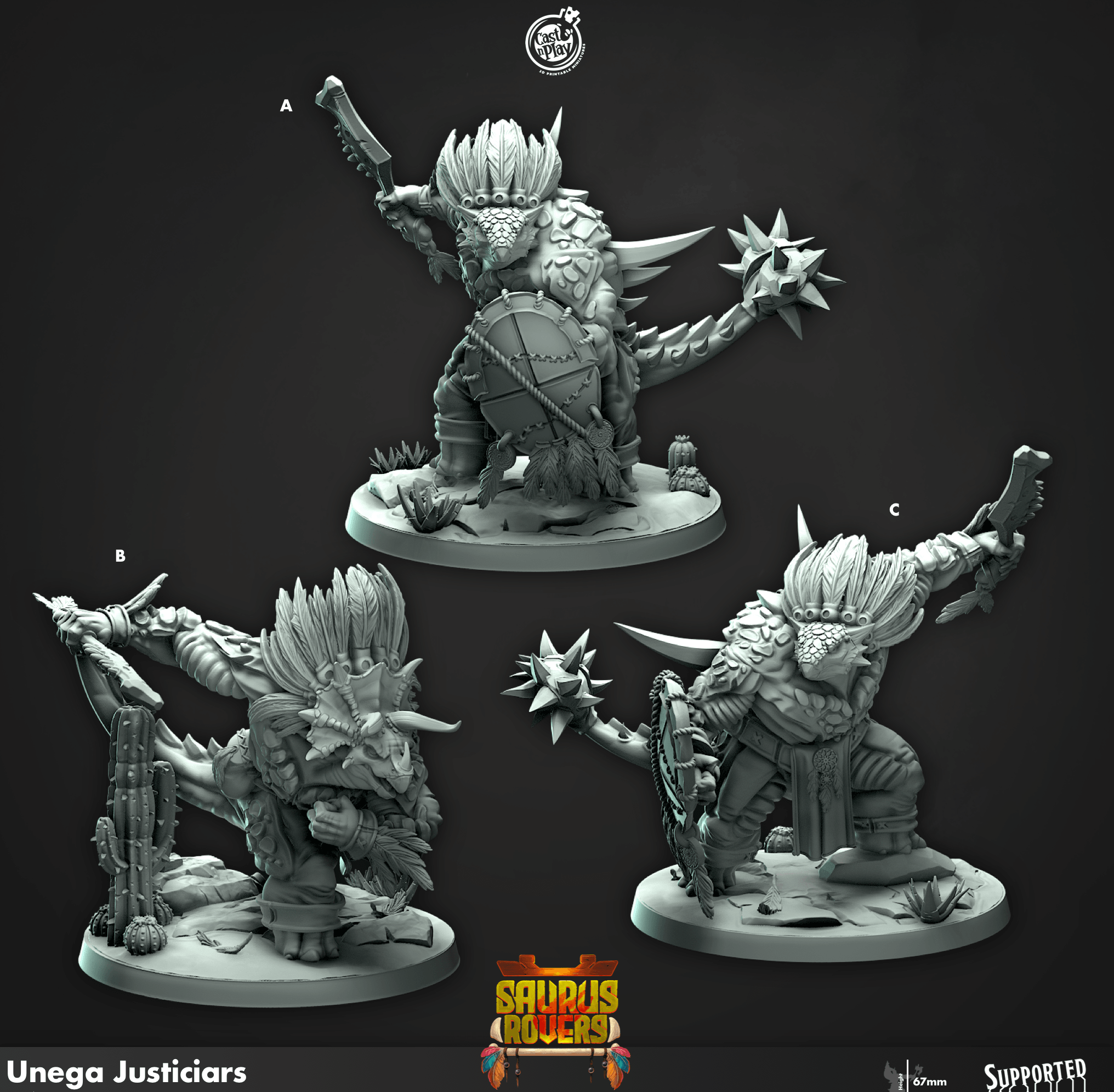 3D Printed Cast n Play Unega Justiciars Saurus Rovers Set 28mm 32mm D&D