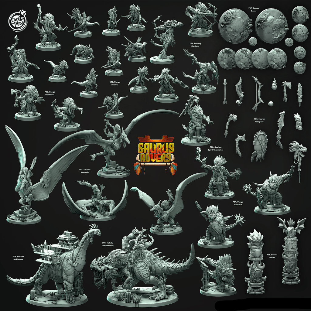 3D Printed Cast n Play Unega Justiciars Saurus Rovers Set 28mm 32mm D&D