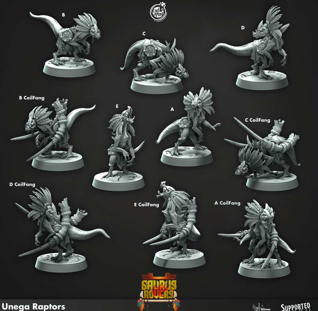 3D Printed Cast n Play Unega Raptors Saurus Rovers Set 28mm 32mm D&D