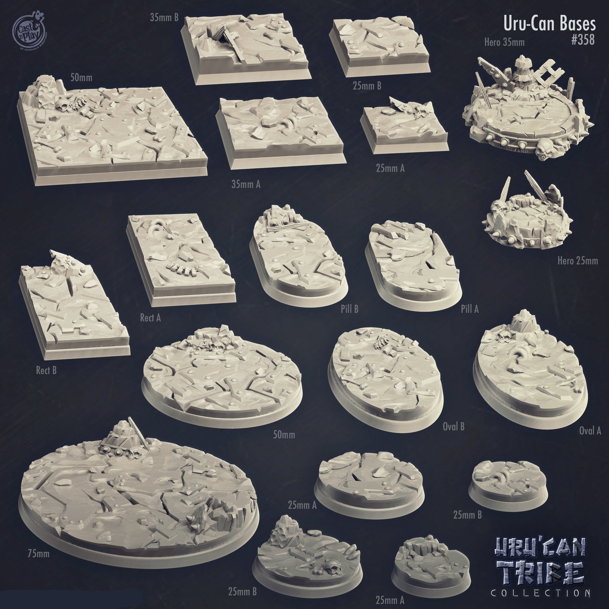 3D Printed Cast n Play Uru-Can Bases Set 28mm 32mm D&D