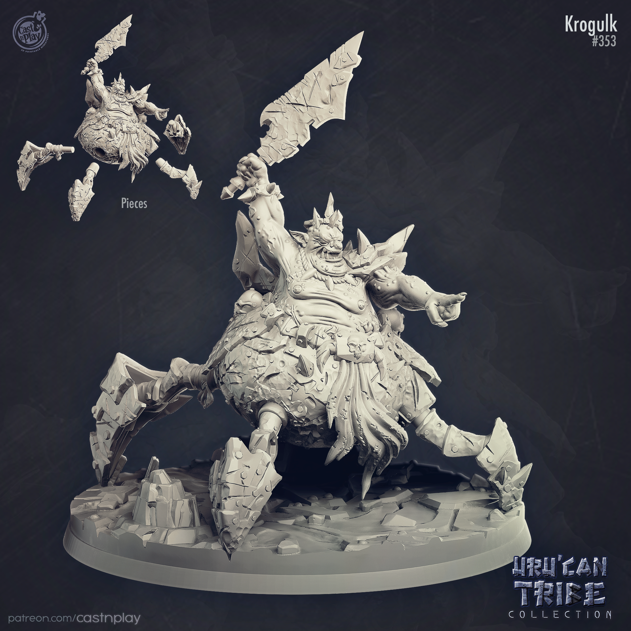 3D Printed Cast n Play Uru Can Tribe - Krogulk The Goblin King 28mm 32mm D&D