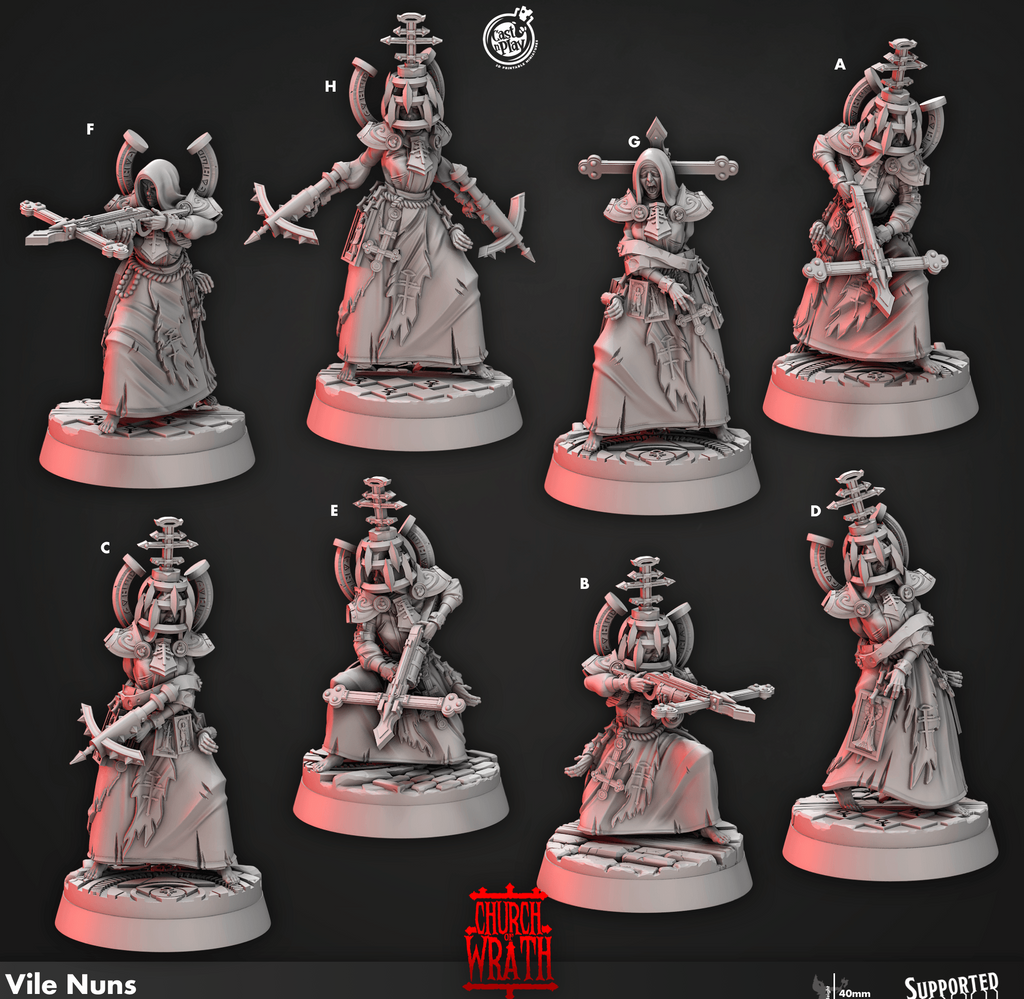 3D Printed Cast n Play Vile Nuns Church of Wrath 28mm 32mm D&D