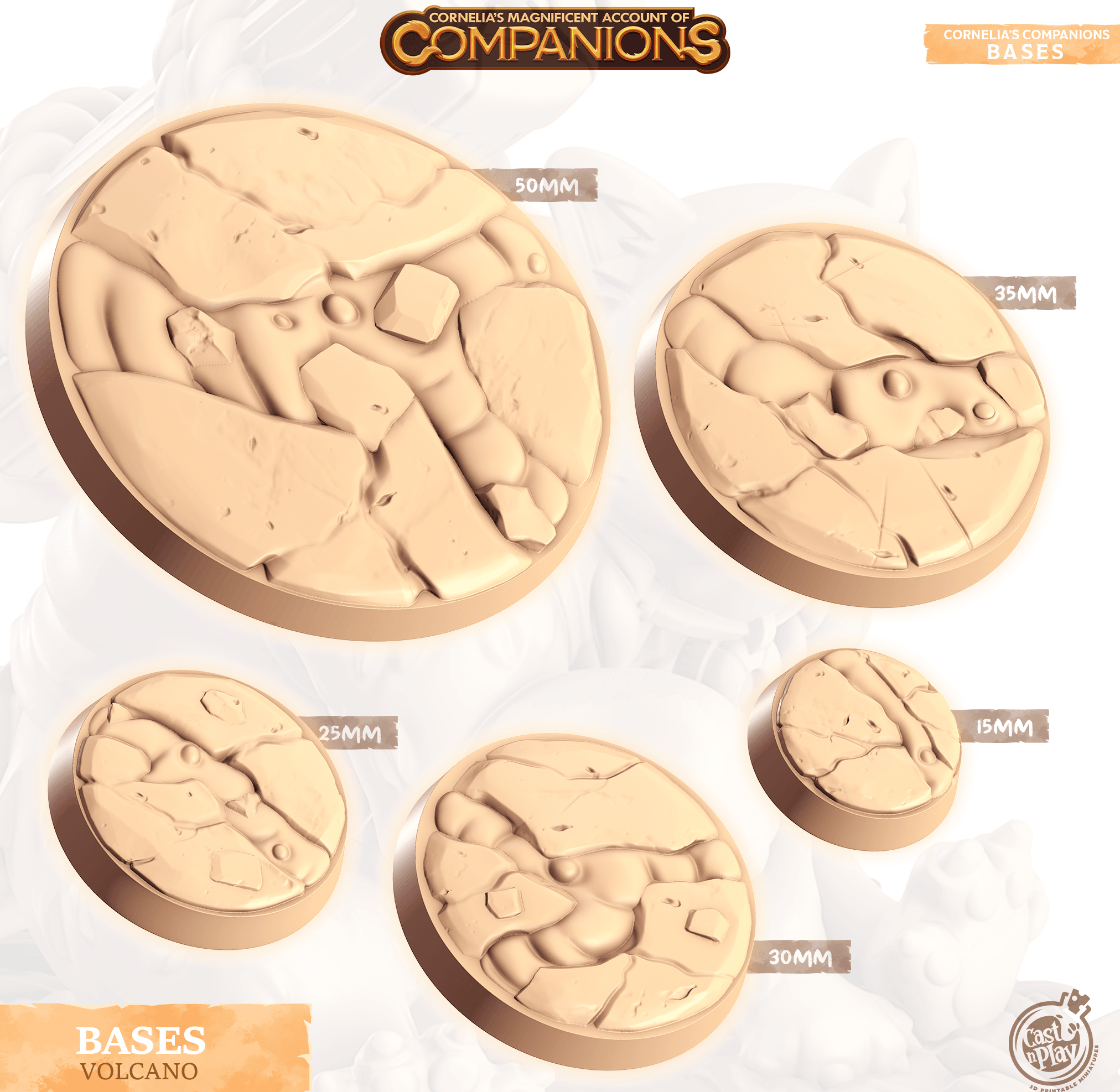 3D Printed Cast n Play Volcano Bases Companion's Bases - Master Pack Companions 28mm 32mm D&D