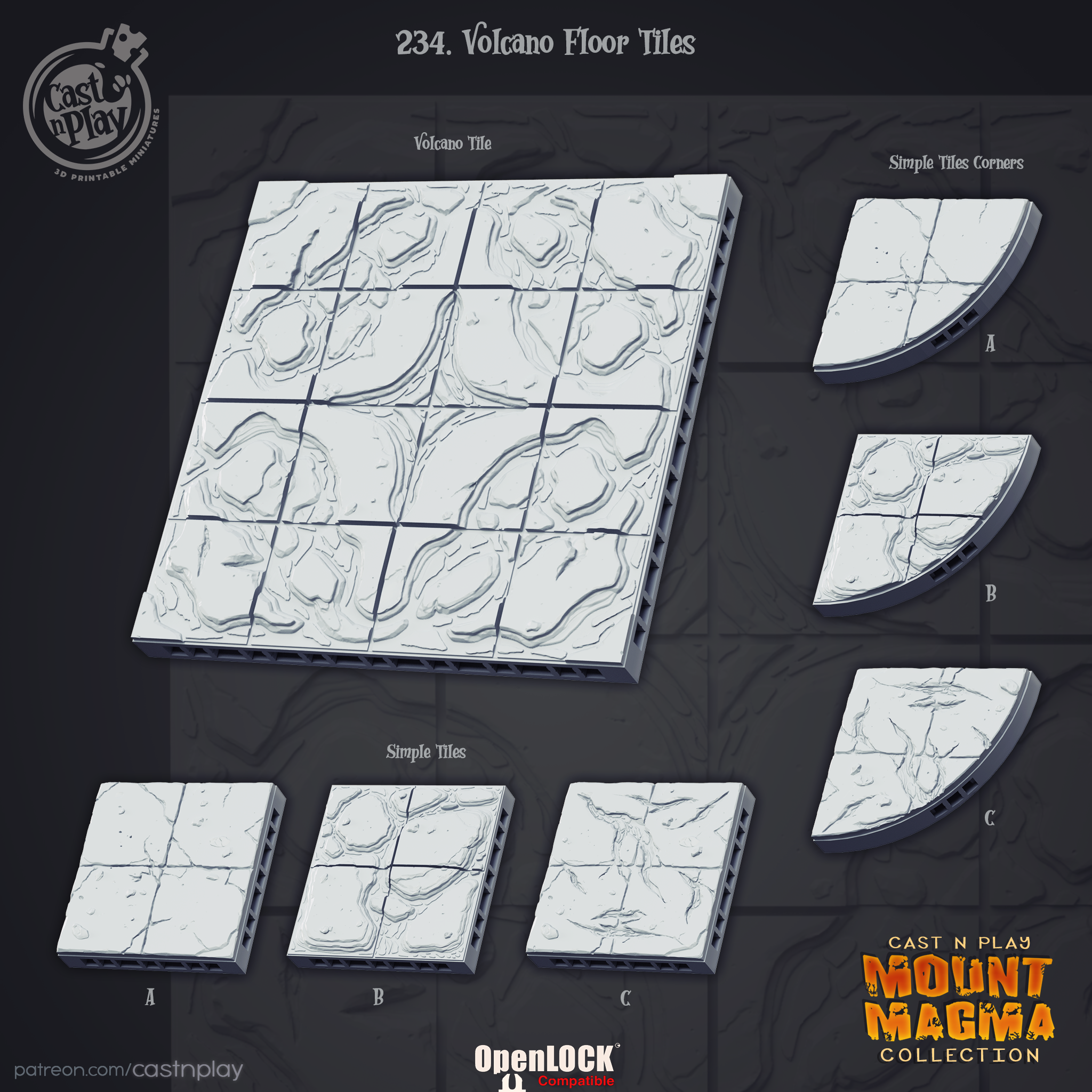 3D Printed Cast n Play Volcano Floor Tiles Mount Magma 28mm 32mm D&D