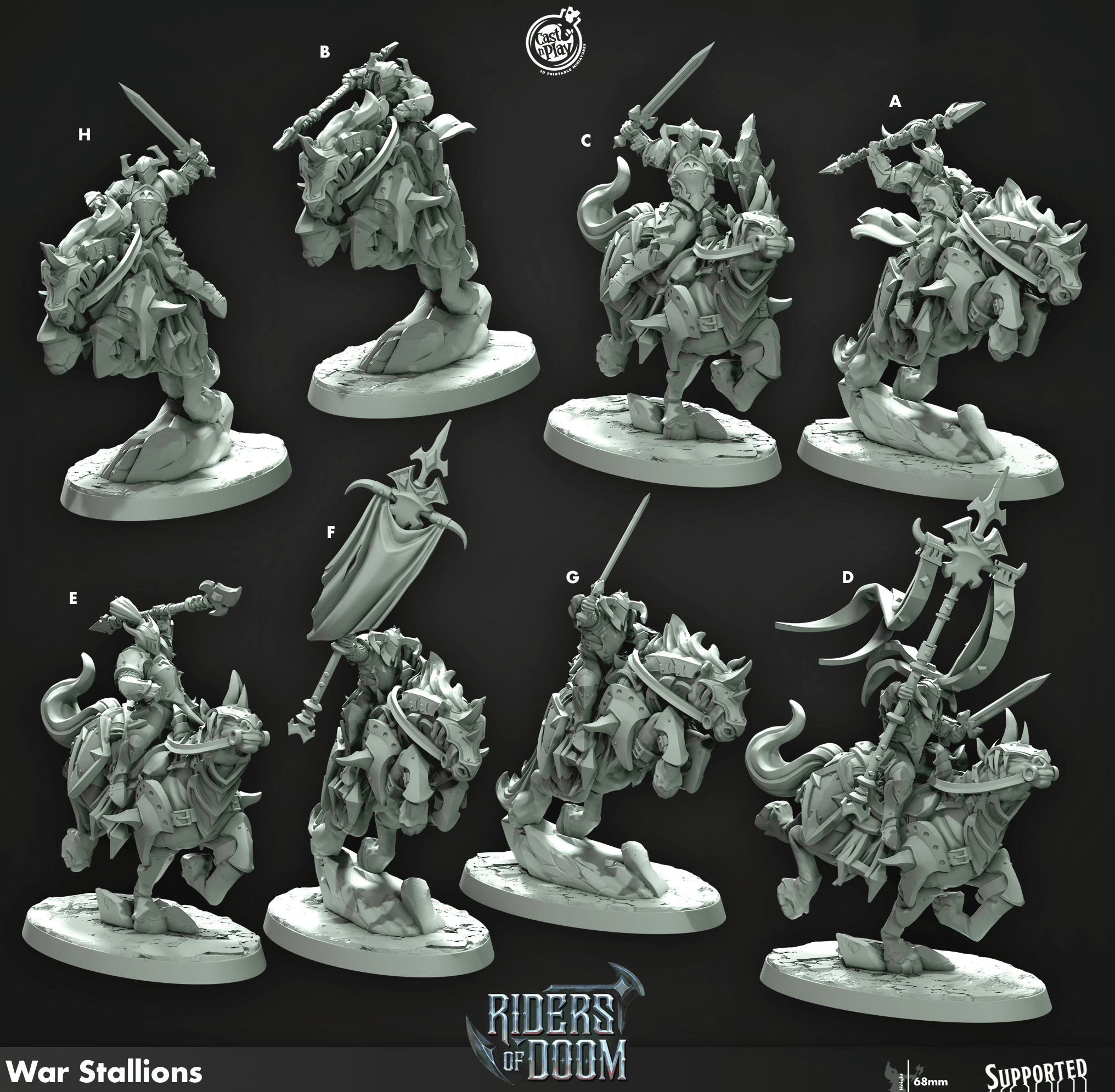 3D Printed Cast n Play War Stallions Riders of Doom Set 28mm 32mm D&D