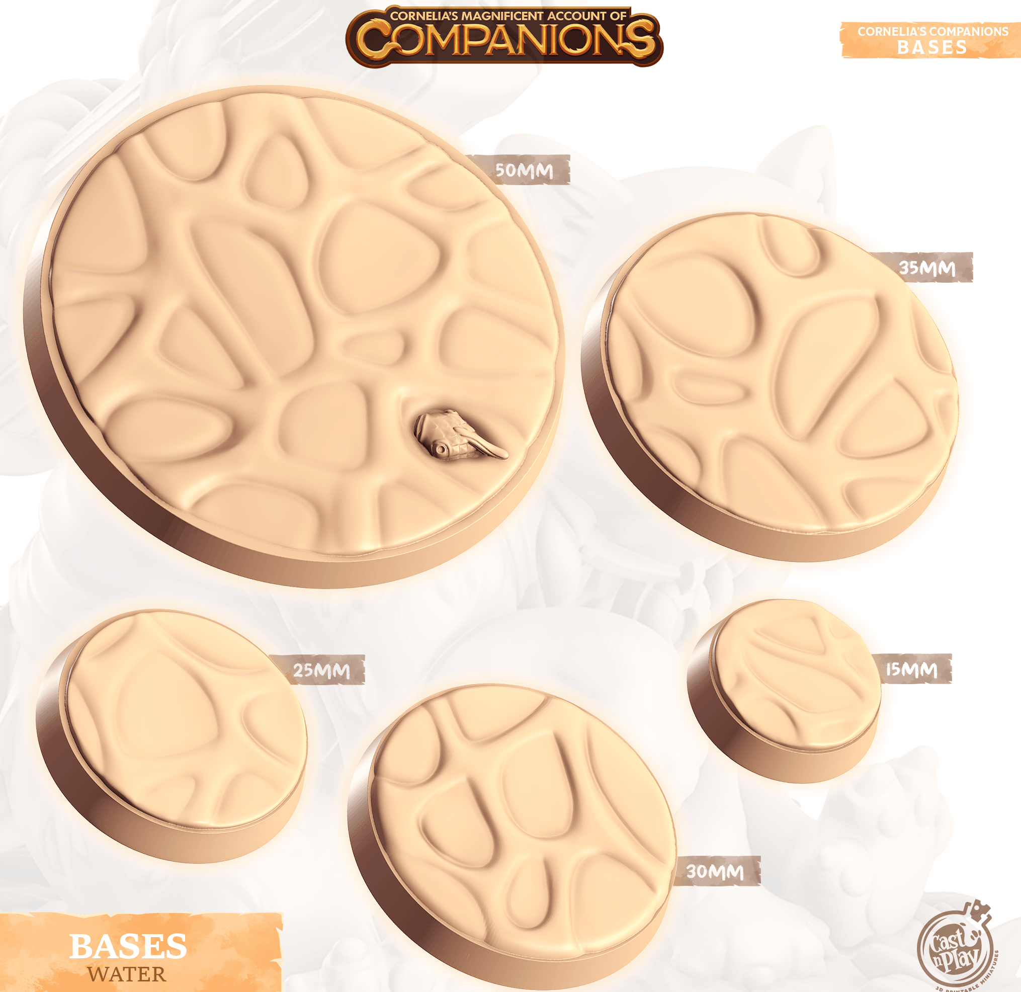 3D Printed Cast n Play Water Bases Companion's Bases - Master Pack Companions 28mm 32mm D&D