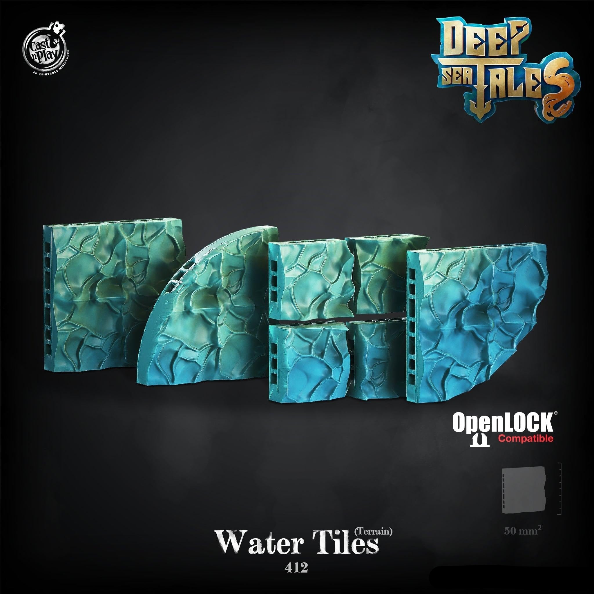 3D Printed Cast n Play Water Tiles Deep Sea Tales 28mm 32mm D&D