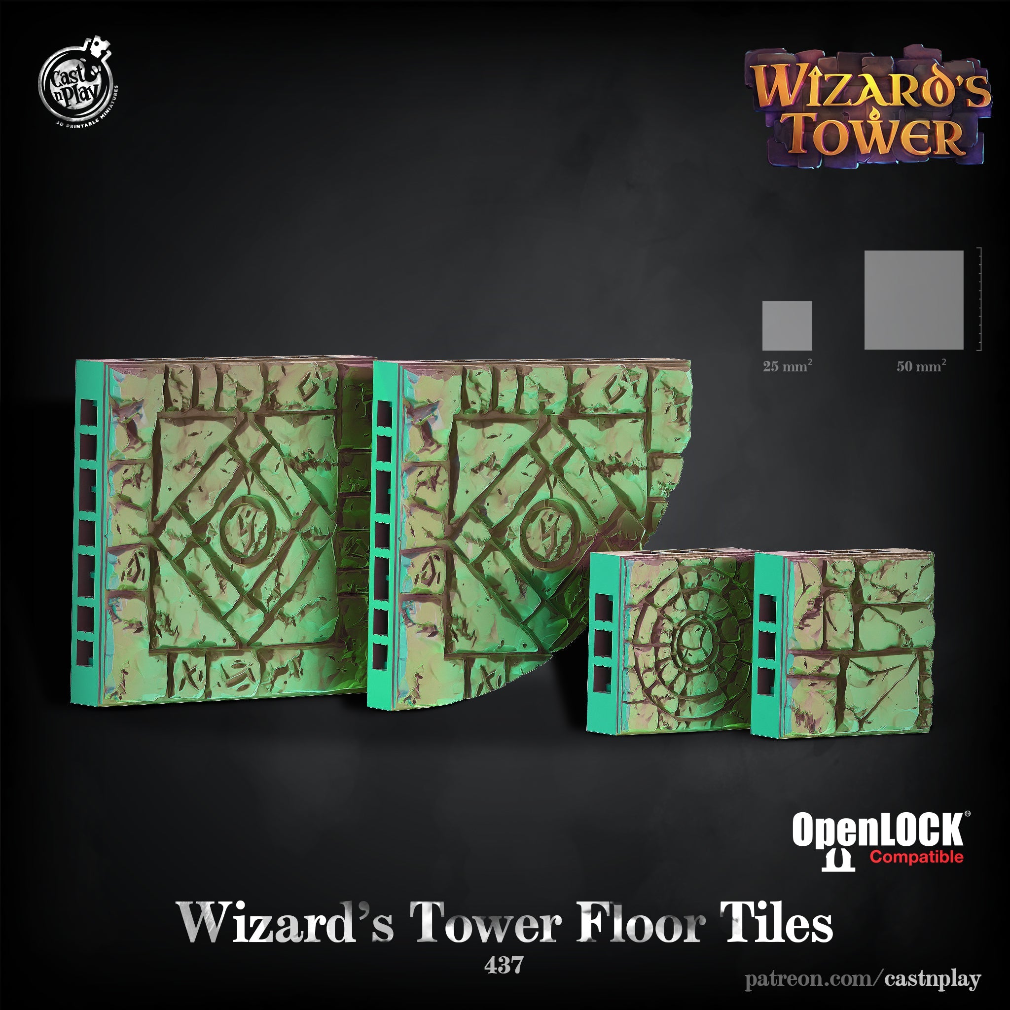 3D Printed Cast n Play Wizards Tower - Wizards Tower Floor Tiles 28mm 32mm D&D