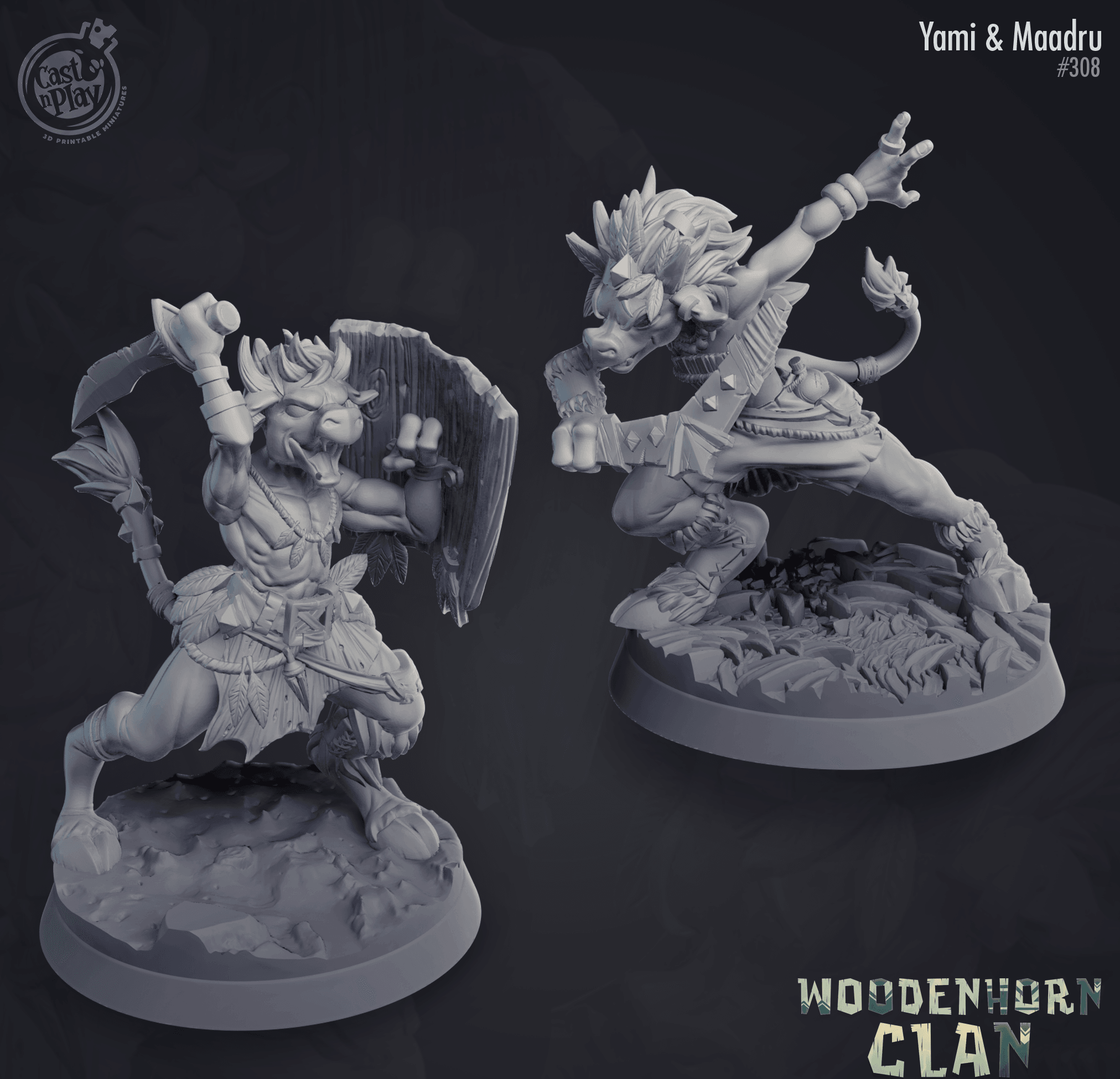 3D Printed Cast n Play Woodenhorn Clan - Yami and Maadru Minotaurs 28mm 32mm D&D