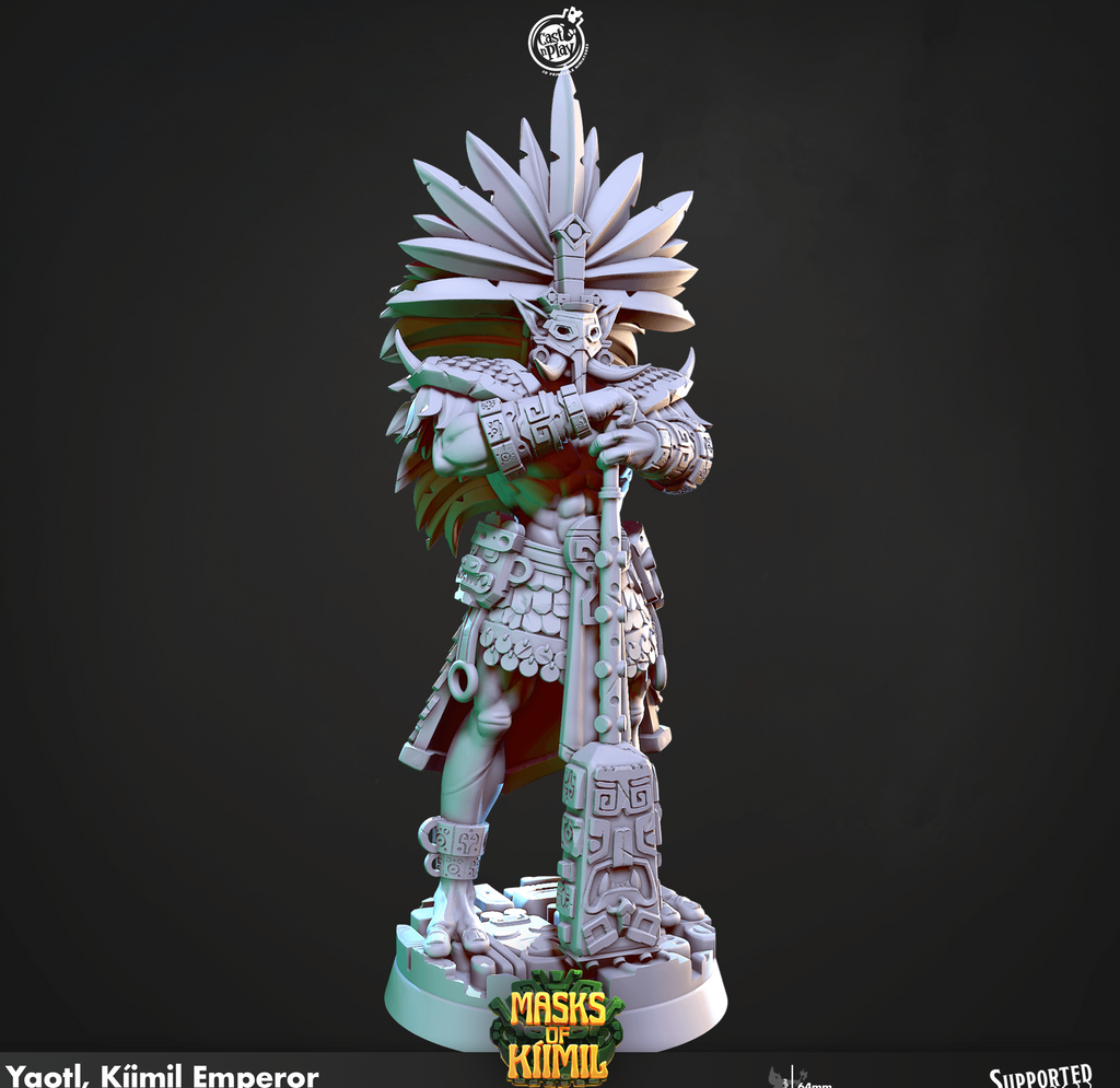 3D Printed Cast n Play Yaotl, Kíimil Emperor Masks of Kiimil 28 32mm D&D