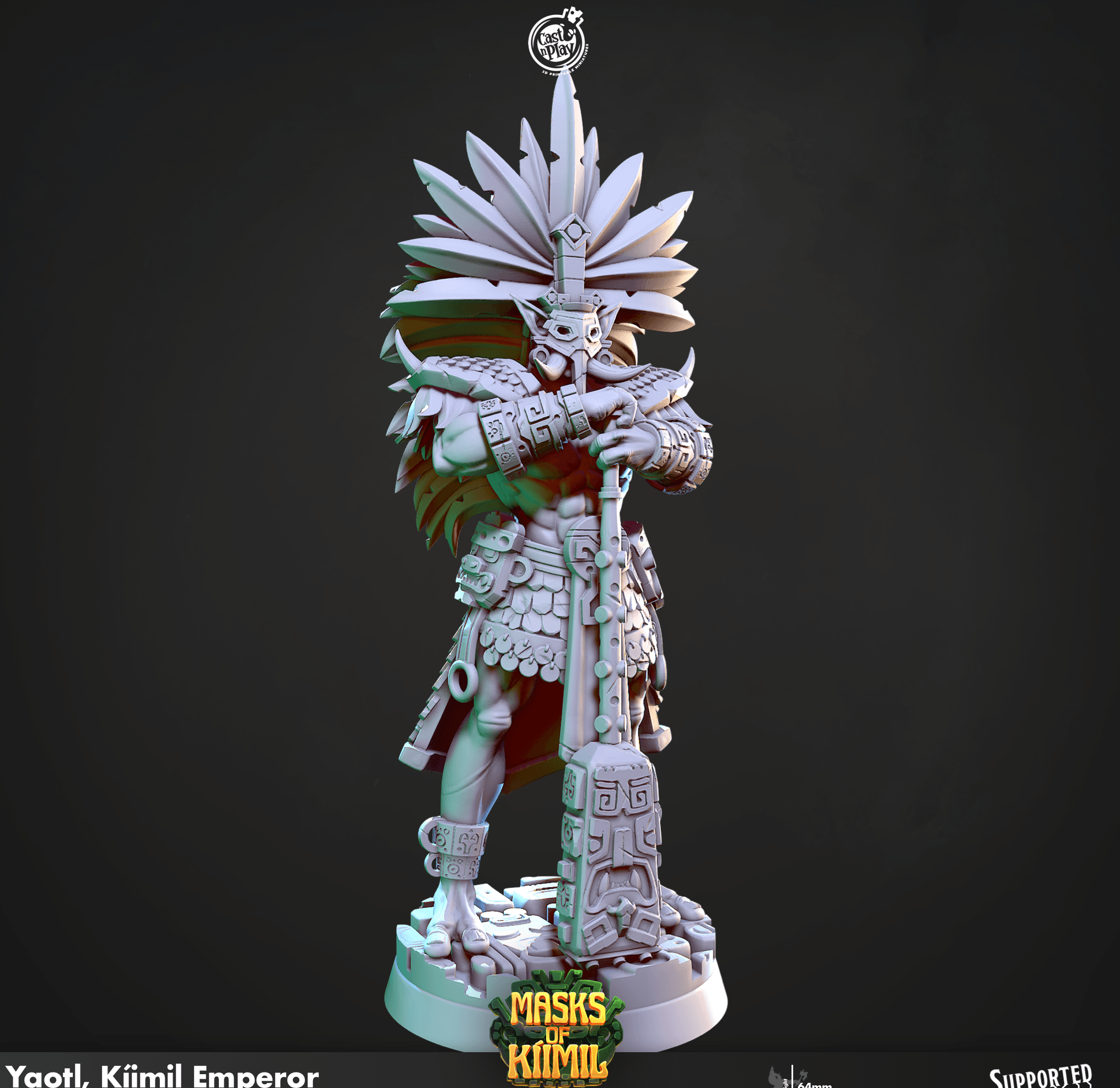 3D Printed Cast n Play Yaotl, Kíimil Emperor Masks of Kiimil 28 32mm D&D