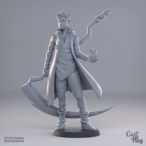 3D Printed Cast n Play Young Fire Wizard 28mm 32mm D&D