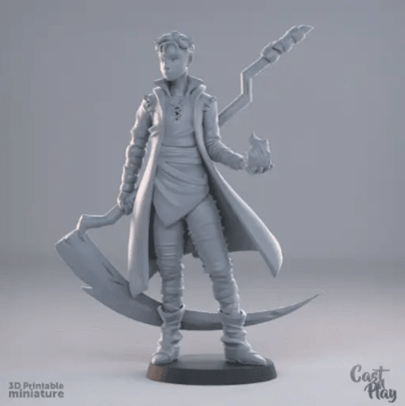 3D Printed Cast n Play Young Fire Wizard 28mm 32mm D&D